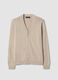 Beige deep V regular fit cotton and linen blend cardigan_4