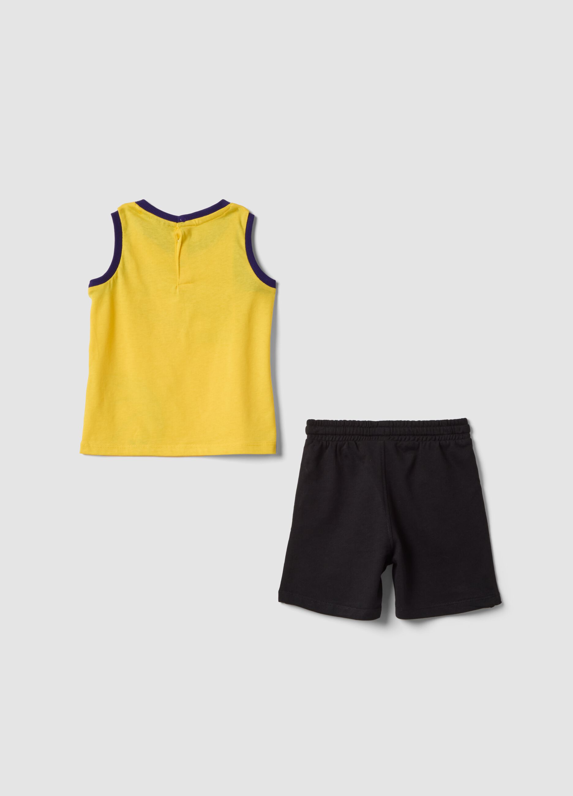 Yellow and black pure cotton set with top and shorts for baby boys, regular fit