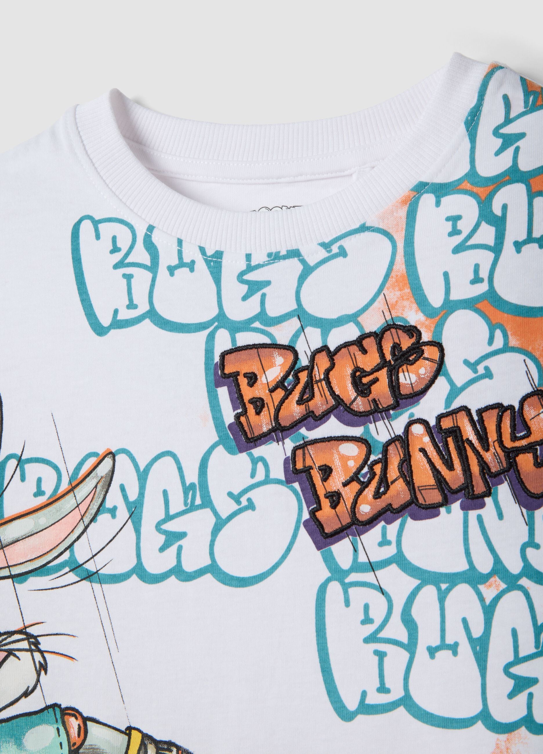 Kids' oversized fit pure cotton white T-shirt with Bugs Bunny