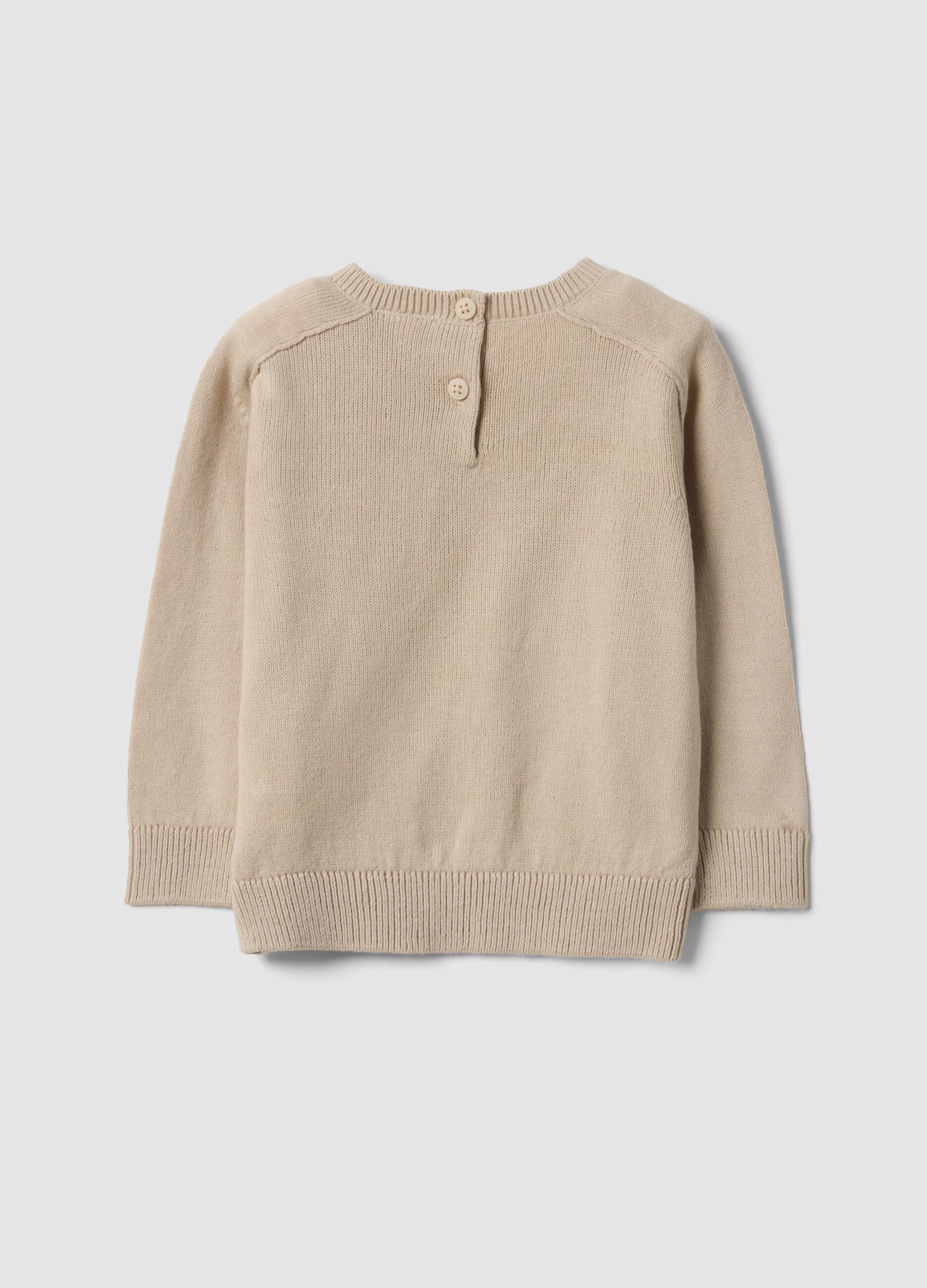 Beige cotton-blend crew-neck jumper for baby boy