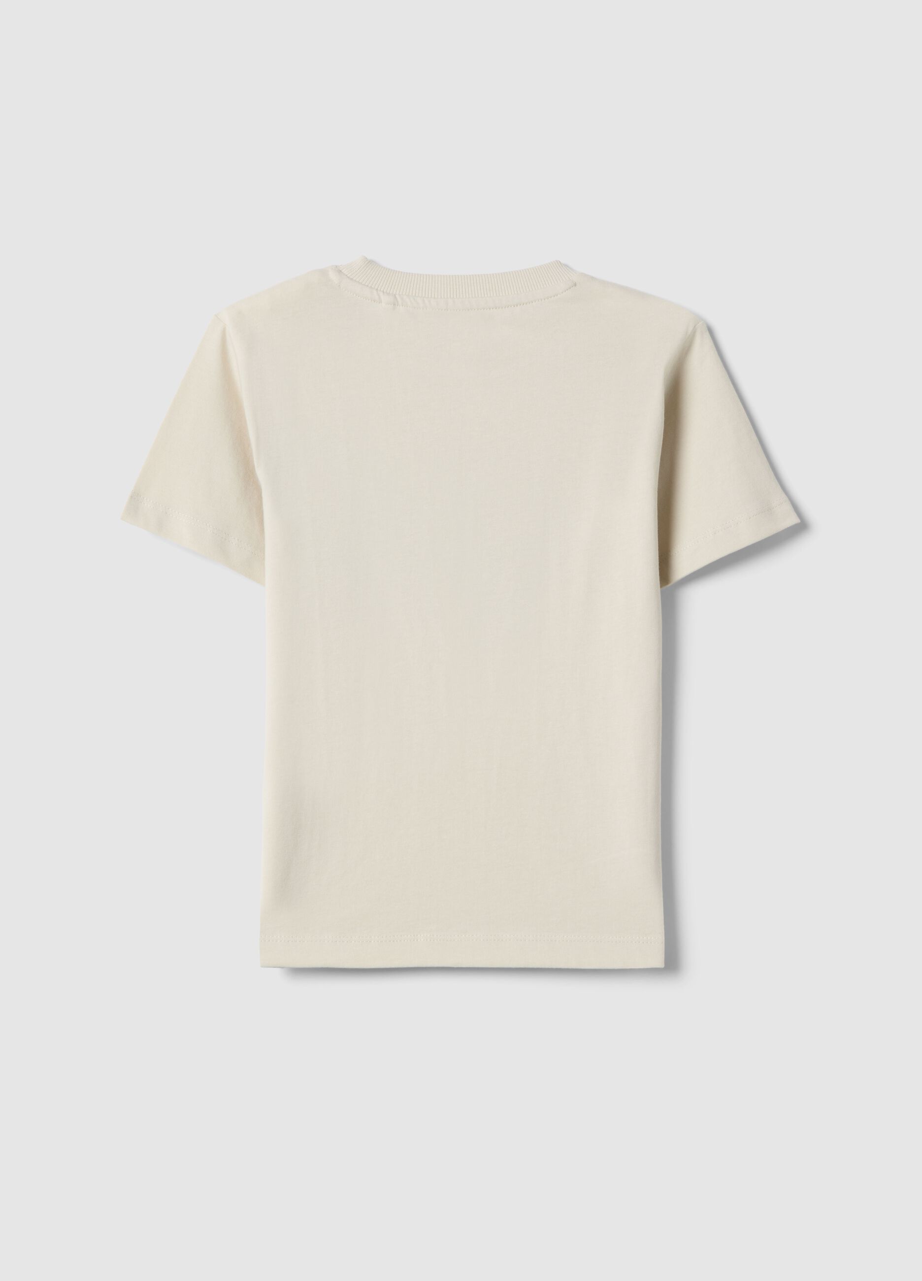 Beige regular fit pure cotton T-shirt for children with print