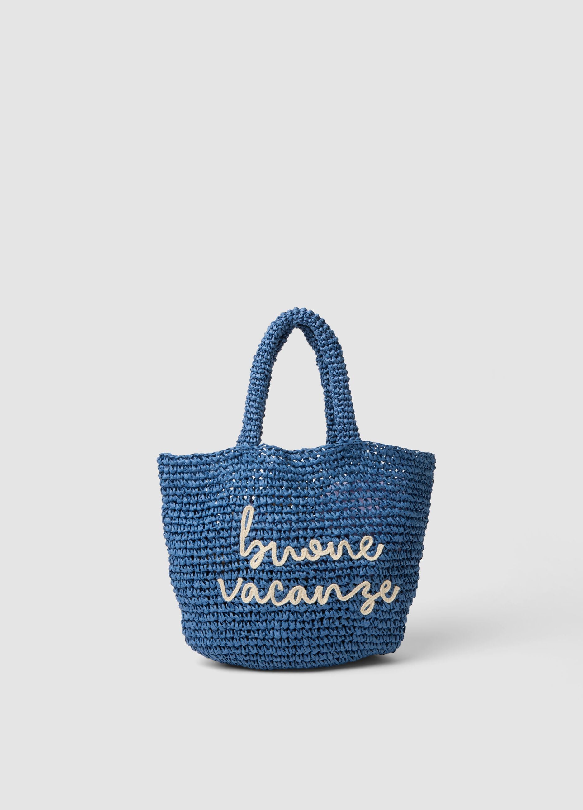 Borsa mare blu in puro tessuto carta intrecciato