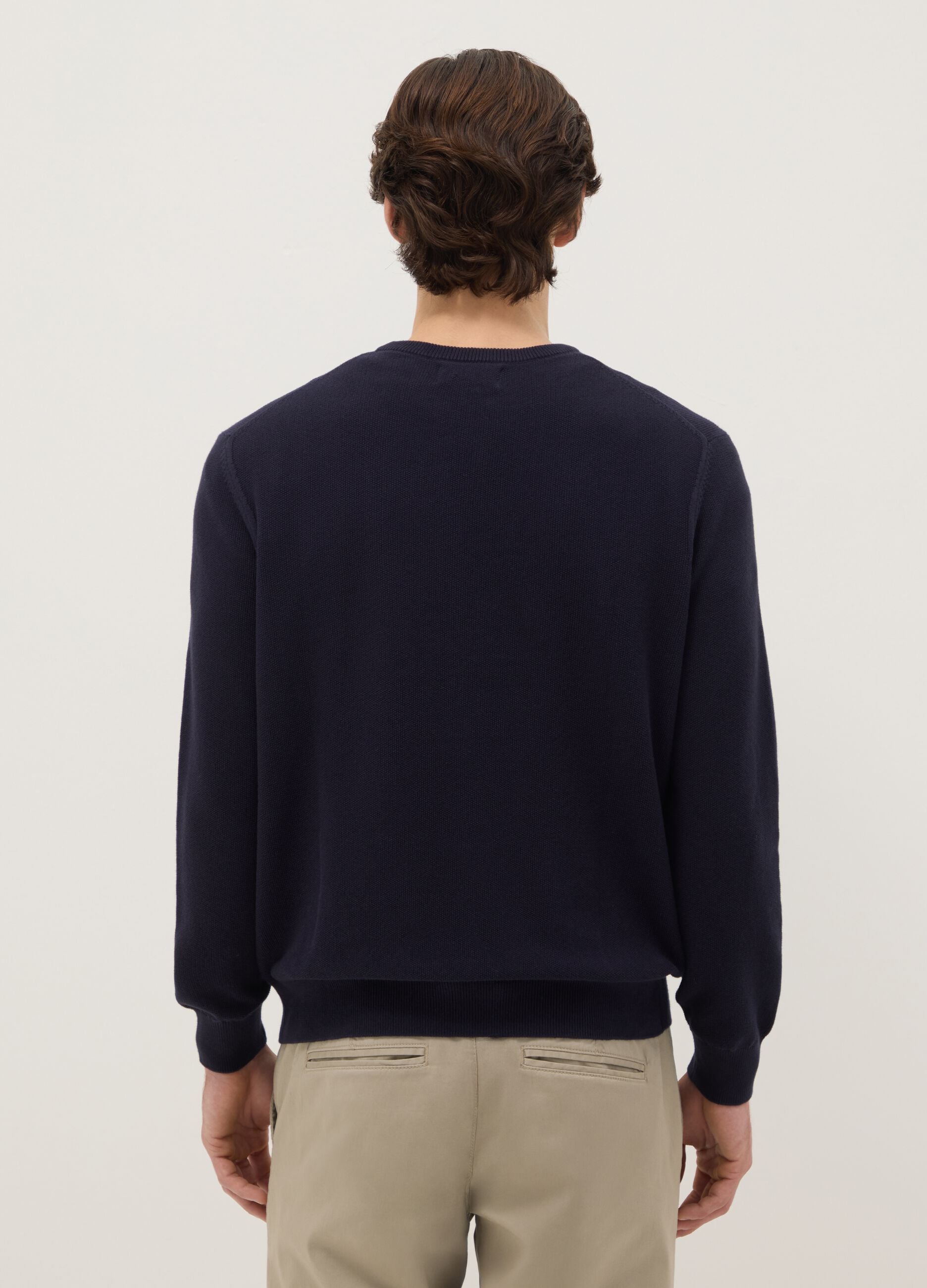 Blue crew neck jumper in pure cotton regular fit