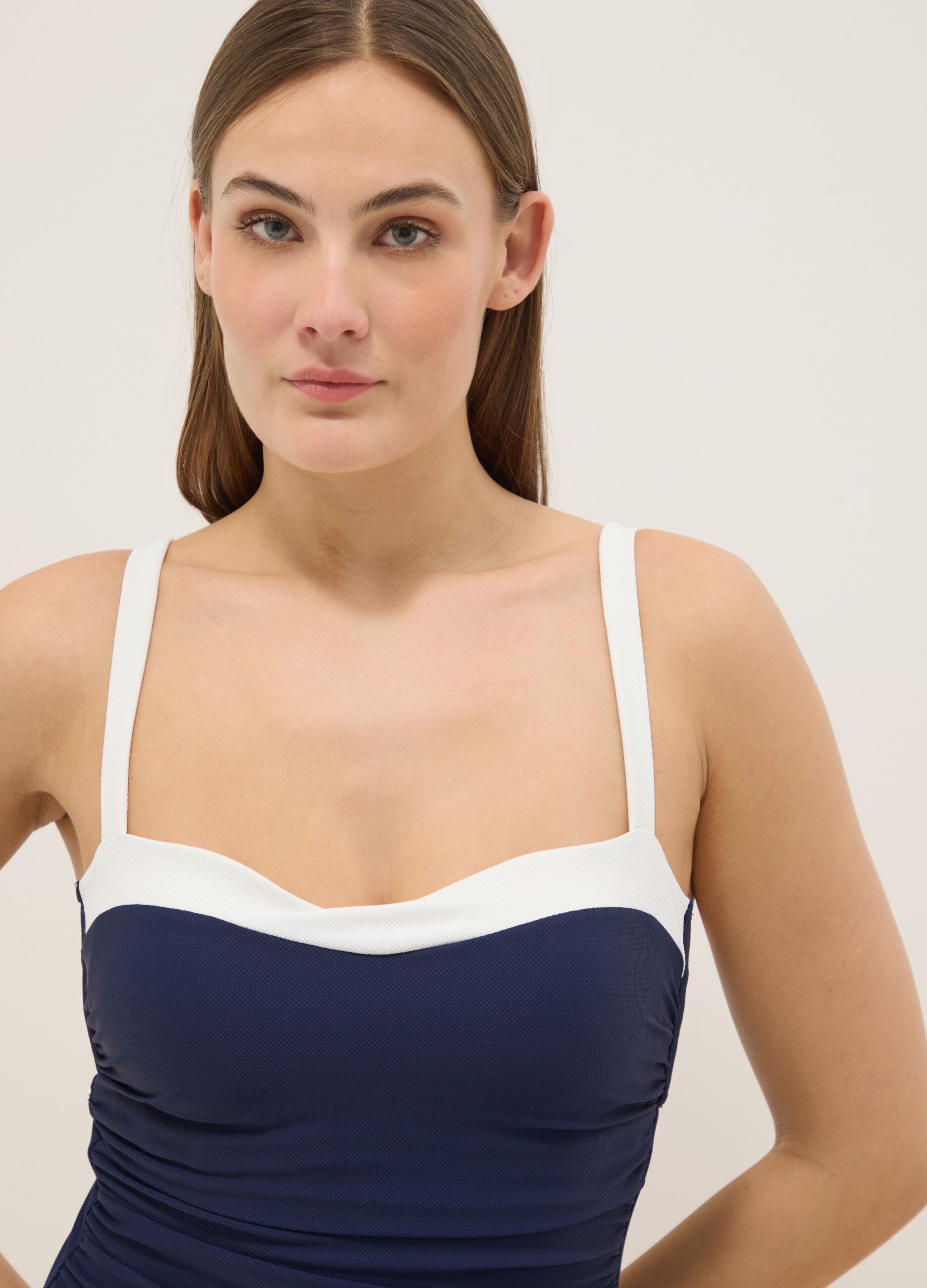 Blue and white stretch fabric swimsuit