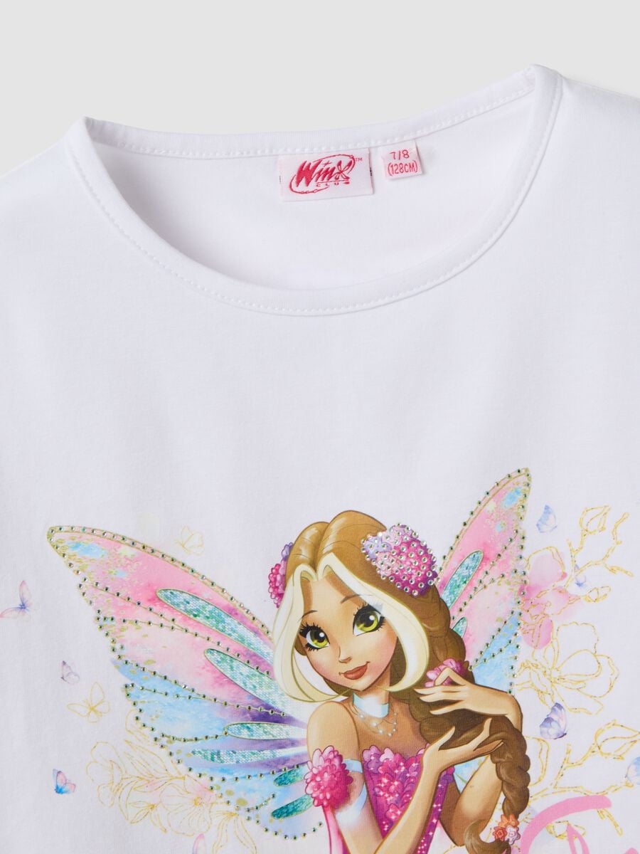 White stretch cotton T-shirt with frill sleeves for girls, regular fit_3
