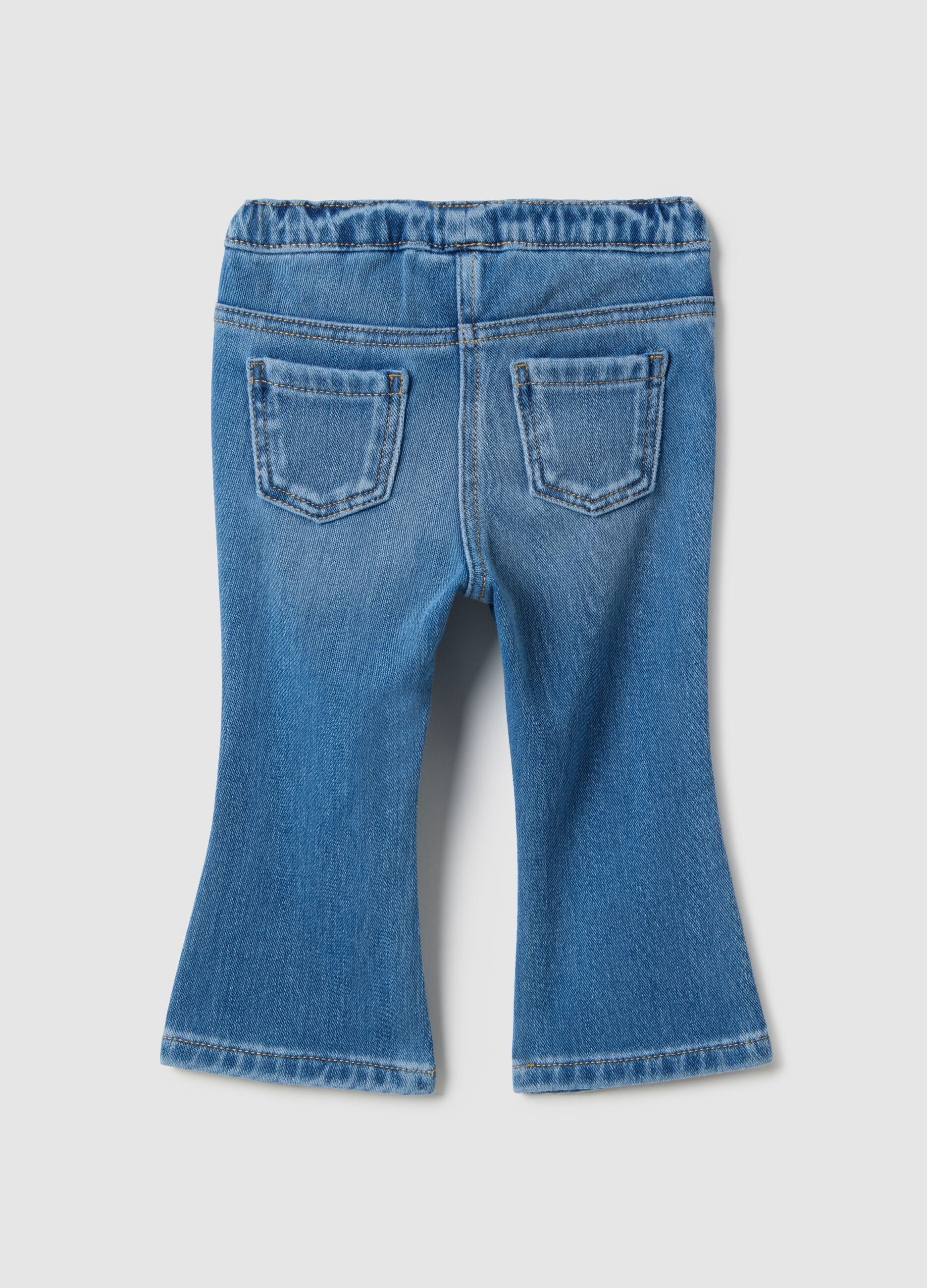 Blue denim jeggings in cotton blend flare fit for girls