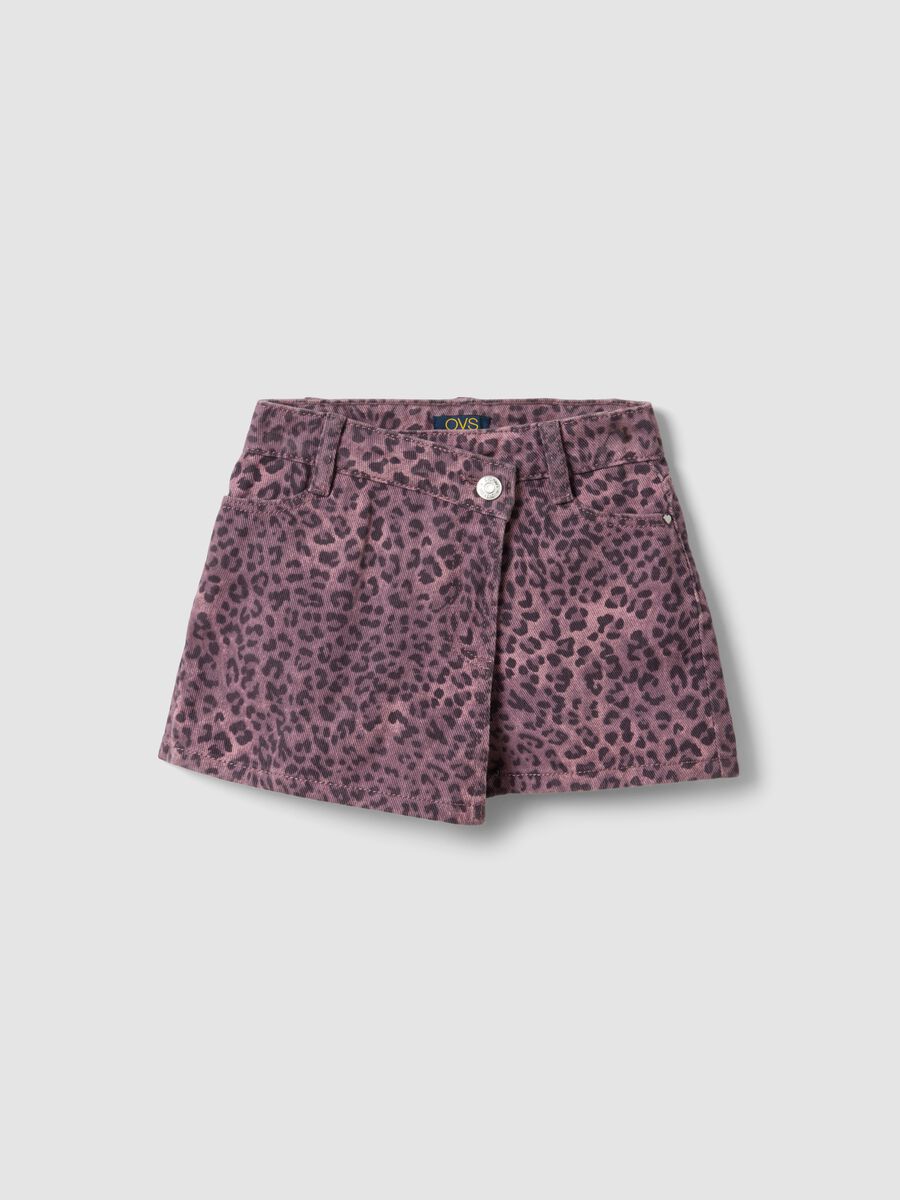 Pink animal-print slim-fit pure cotton shorts for girls_0