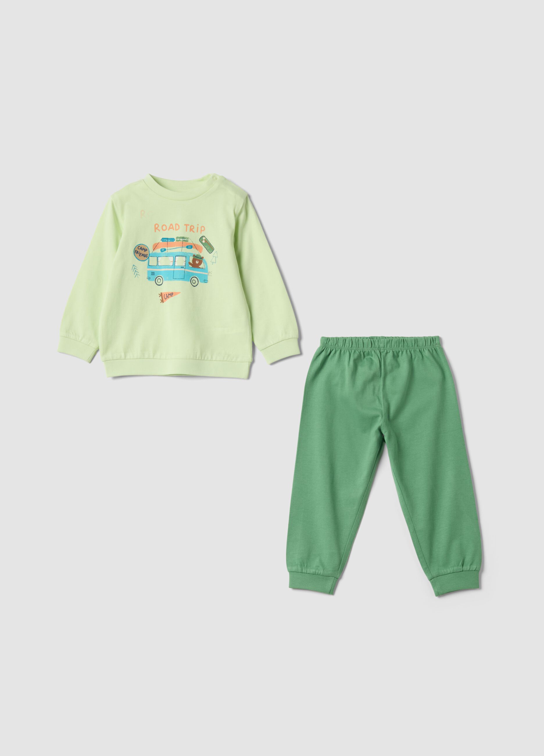 Newborn green pure cotton pyjamas with prints