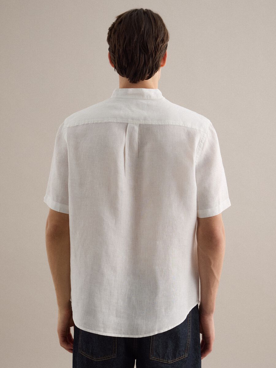 White shirt with mandarin collar in pure linen regular fit_3