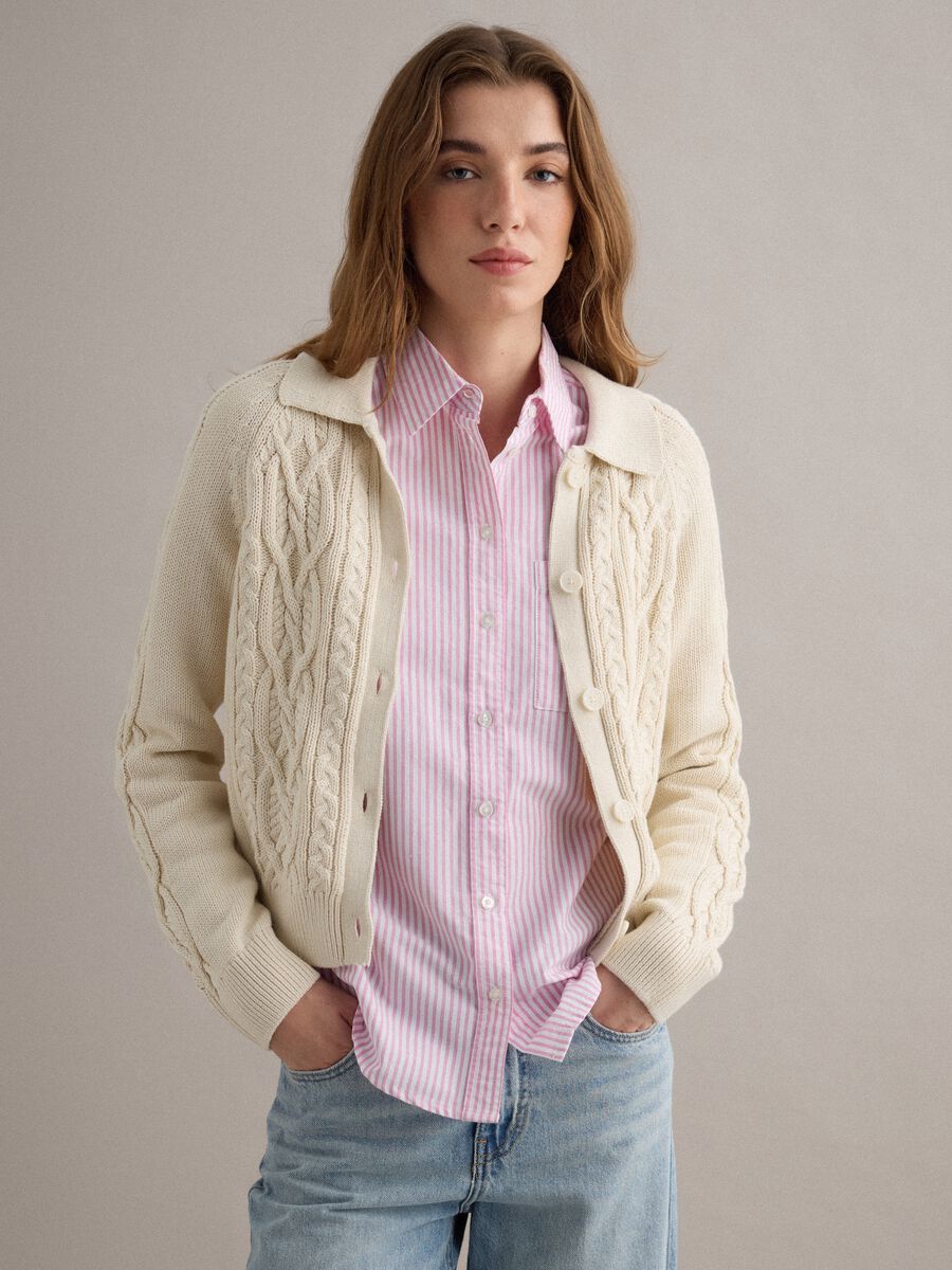 Beige pure cotton regular fit cardigan_0