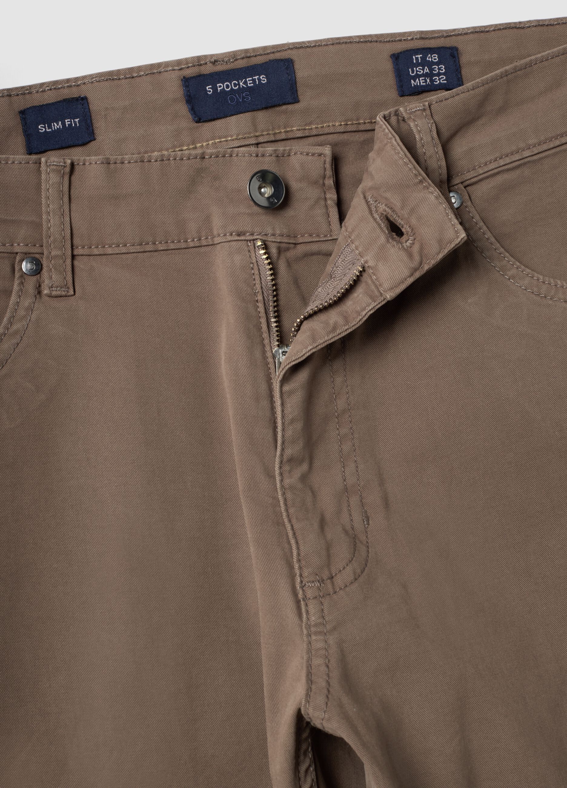 Brown slim-fit stretch cotton twill trousers
