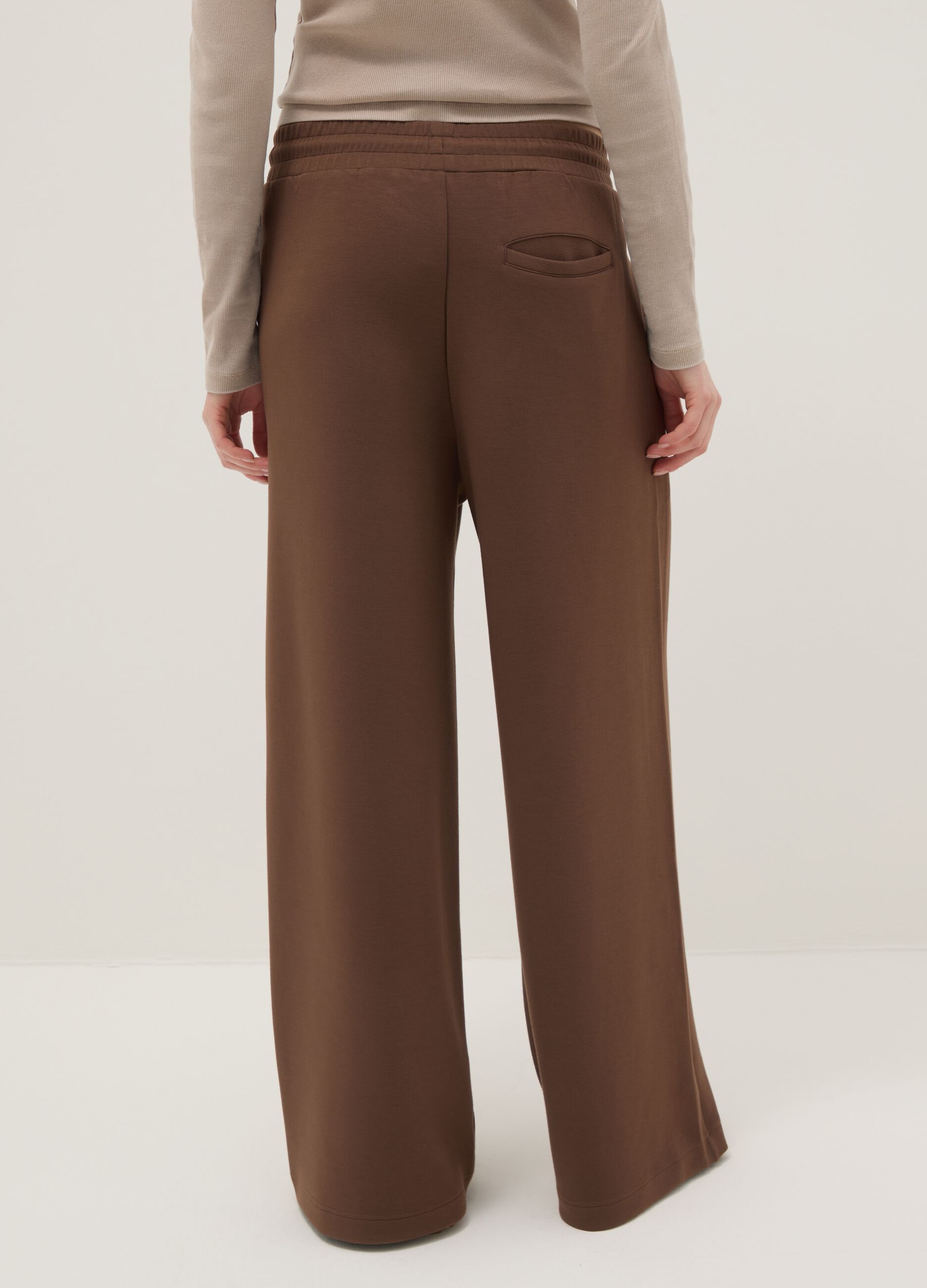 Brown wide leg trousers in stretchy modal blend