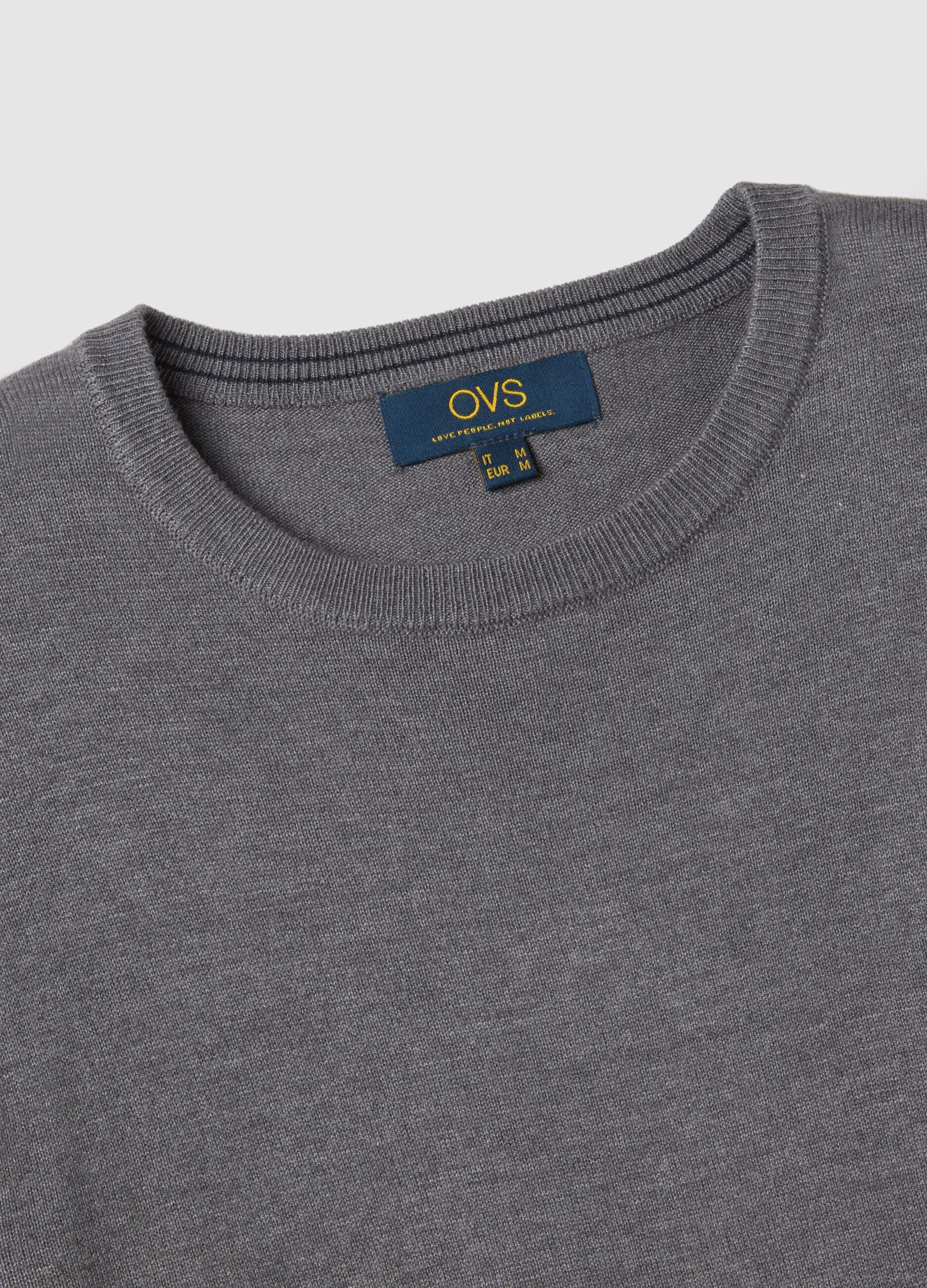 Grey crew neck cotton blend jumper regular fit
