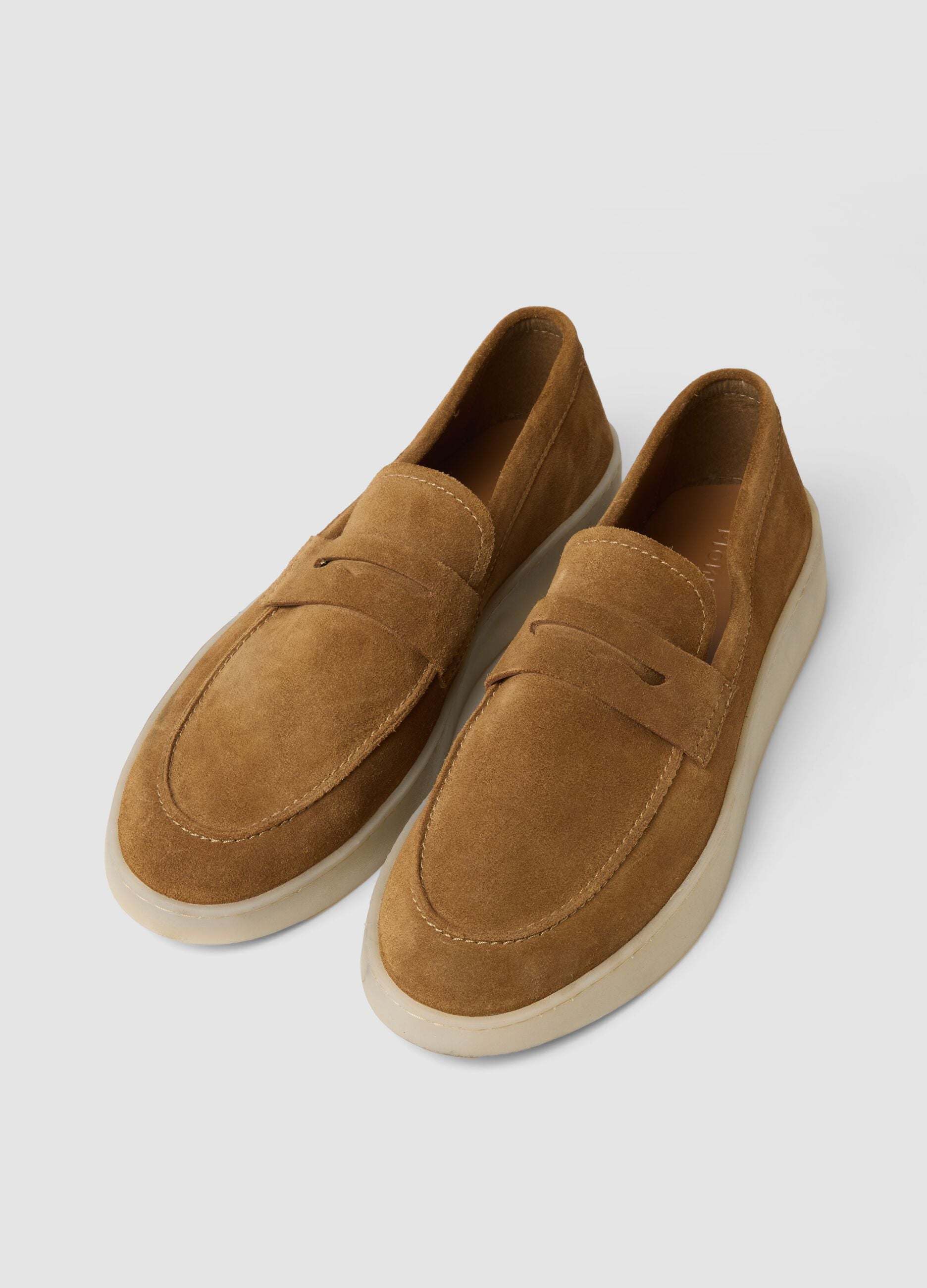 Brown genuine leather loafers with sturdy soles