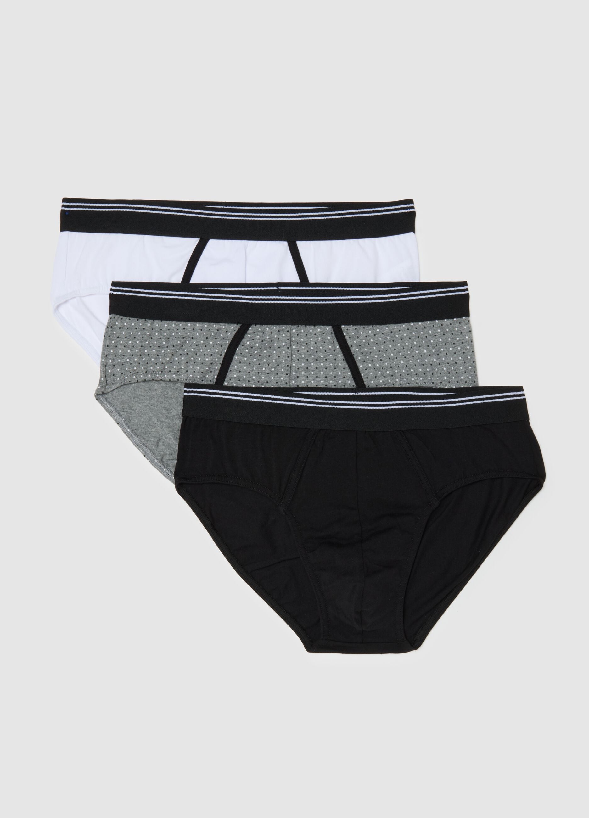 Tripack of multicoloured check pattern briefs in stretchy cotton with regular fit