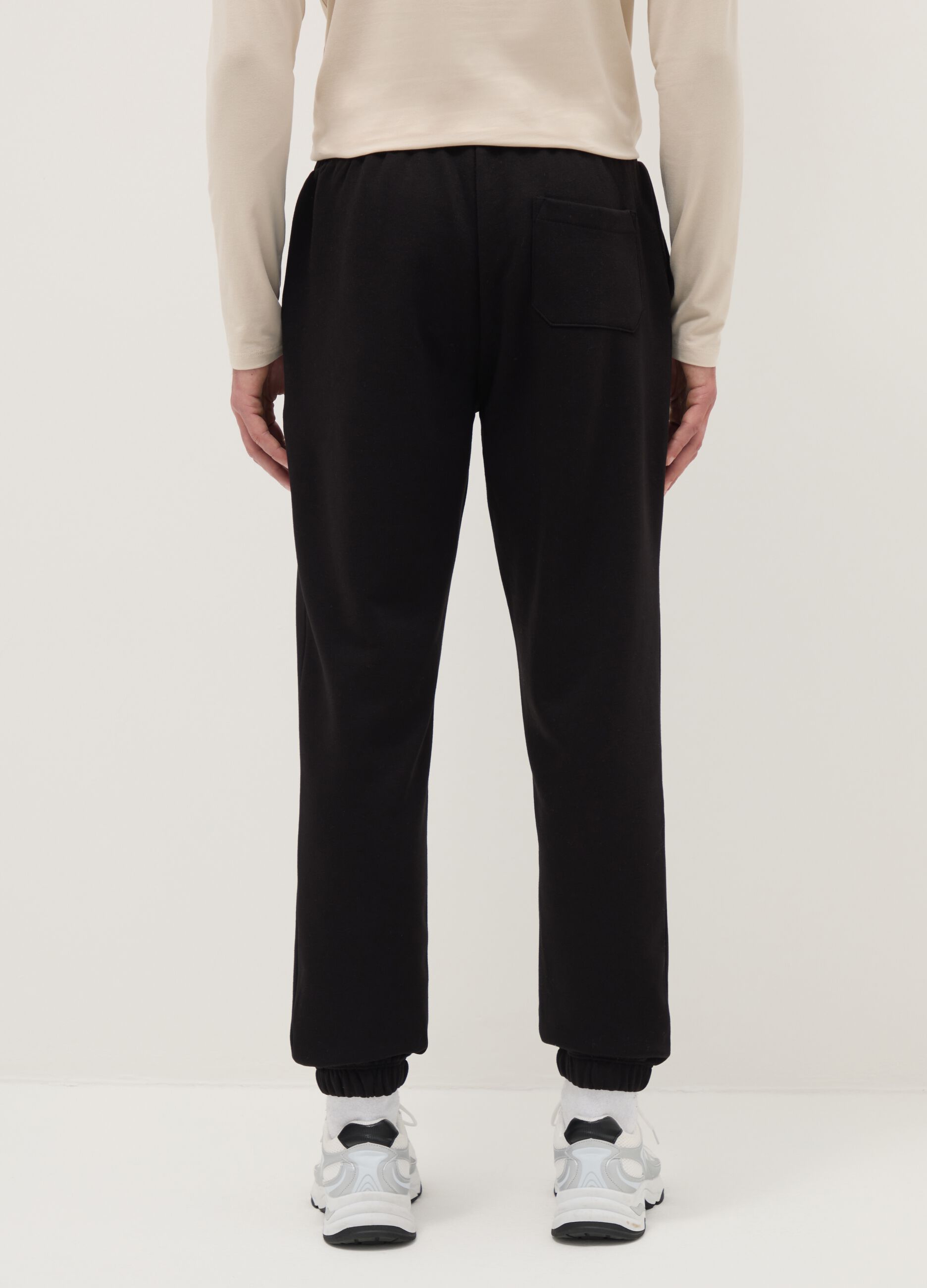 Black cotton blend regular fit jogger trousers