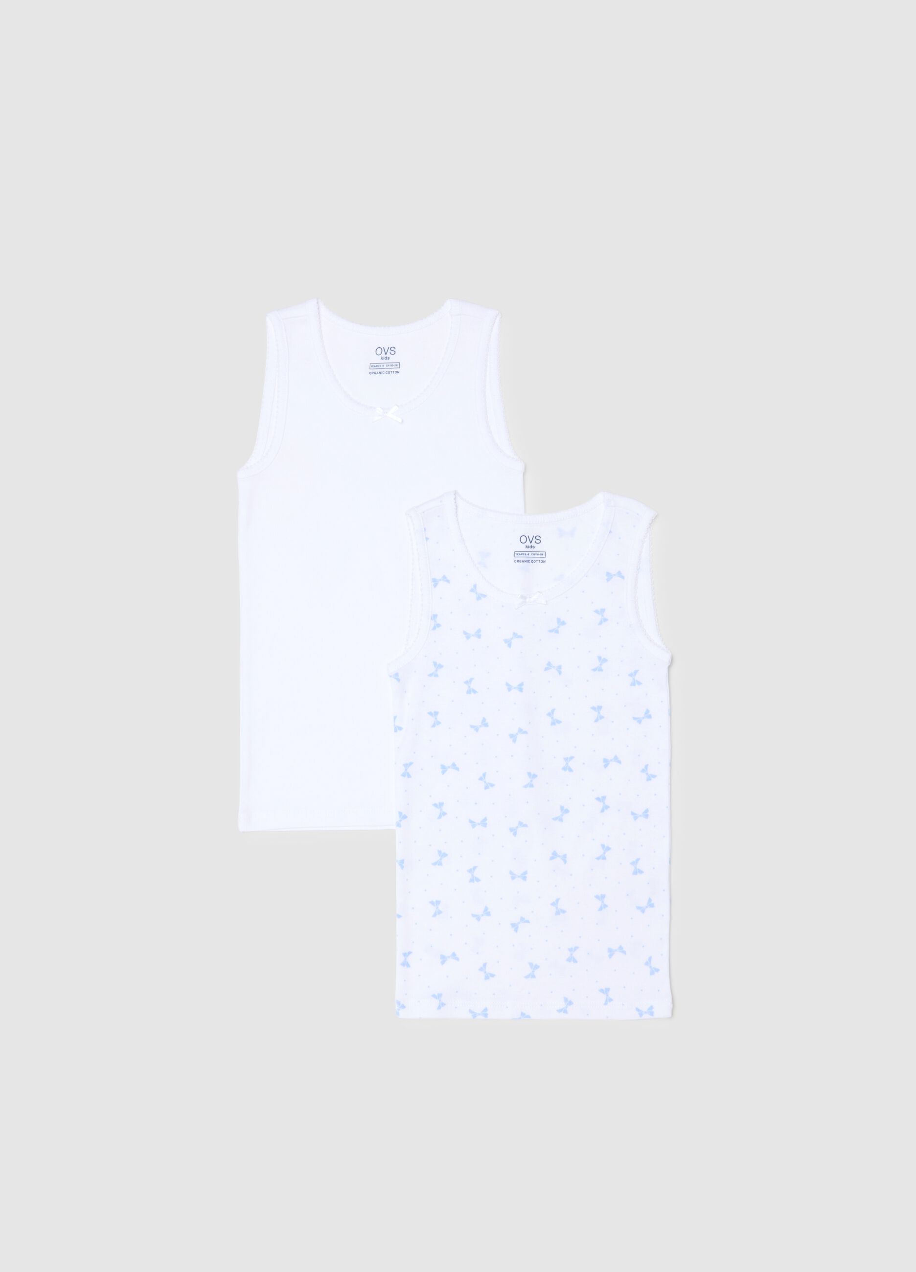 Twin pack of white girls' vests in pure cotton regular fit
