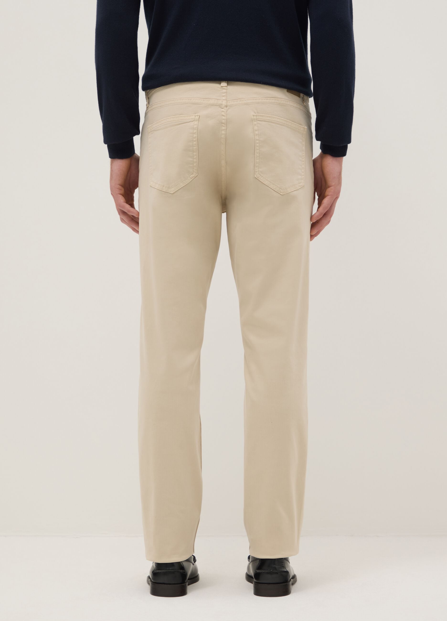 Slim Fit Beige Stretch Cotton Trousers