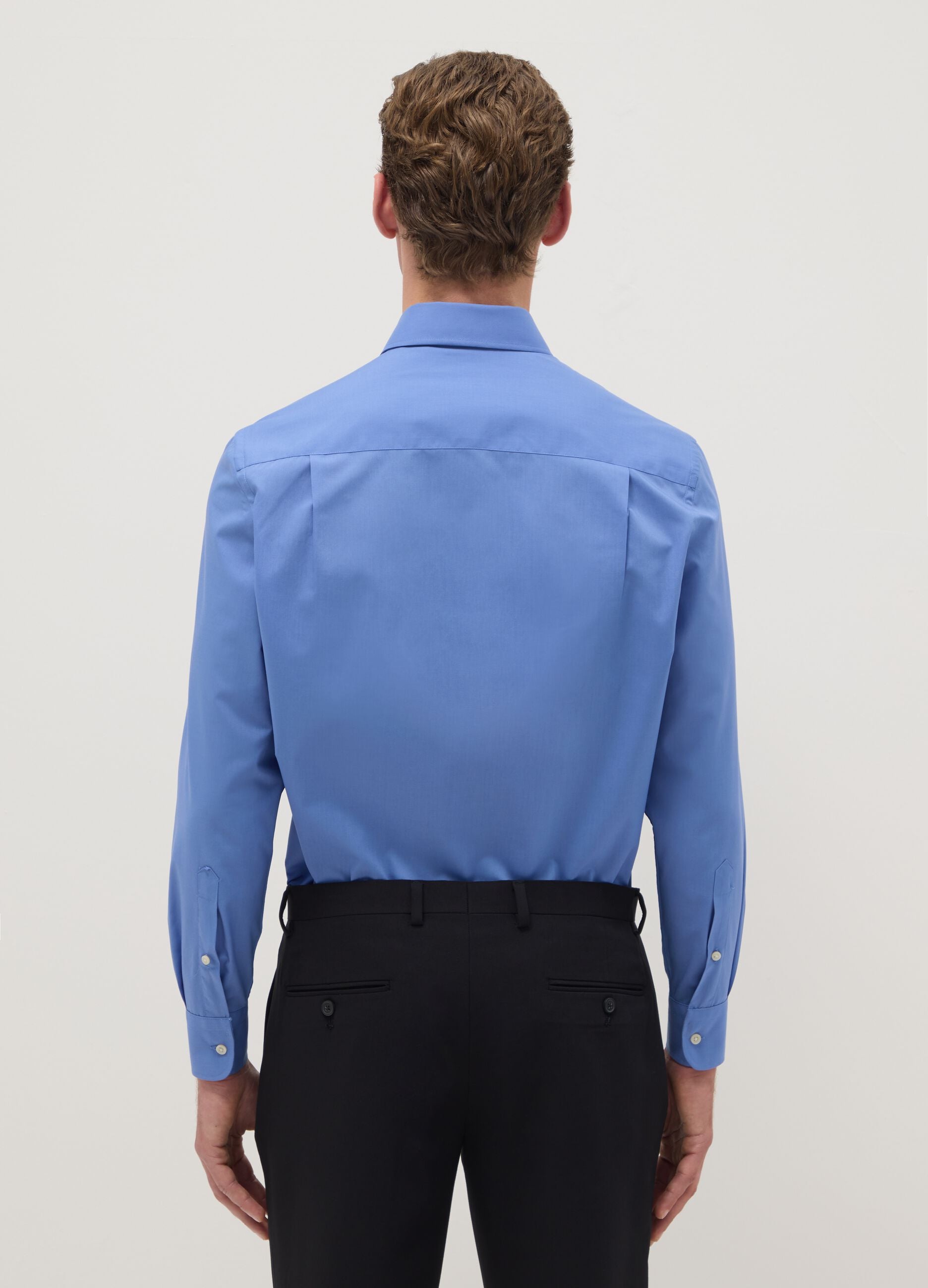 Regular Fit Easy Iron Blue Shirt with Button-Down Collar