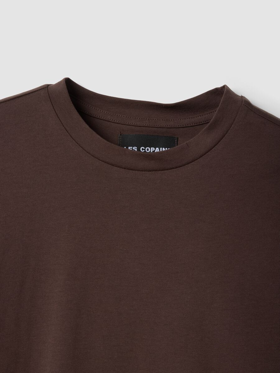 T-shirt marrone in puro cotone a maniche corte_5