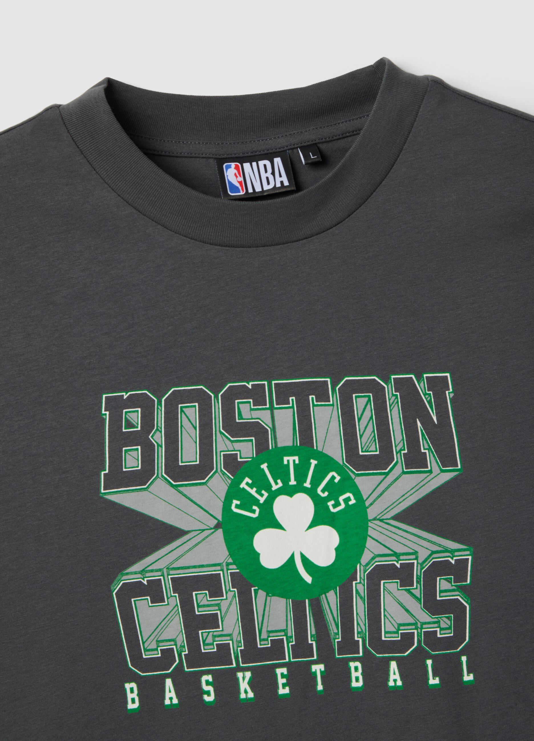 Grey pure cotton T-shirt regular fit with Boston Celtics print