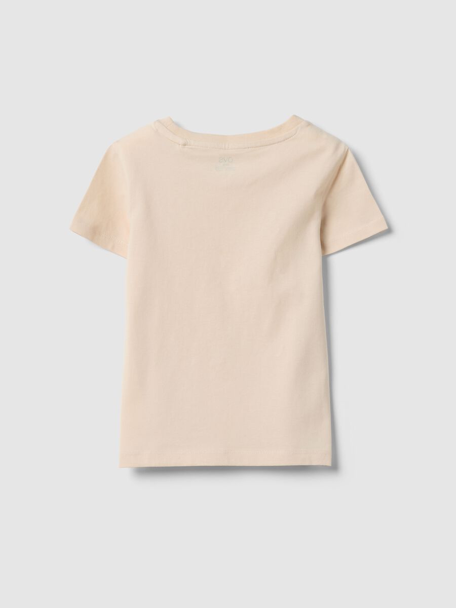 Beige regular fit pure cotton T-shirt with print for girls_1