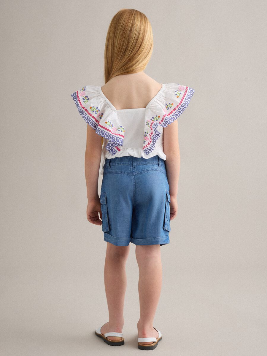 Blue pure lyocell cargo shorts for girls, regular fit_1