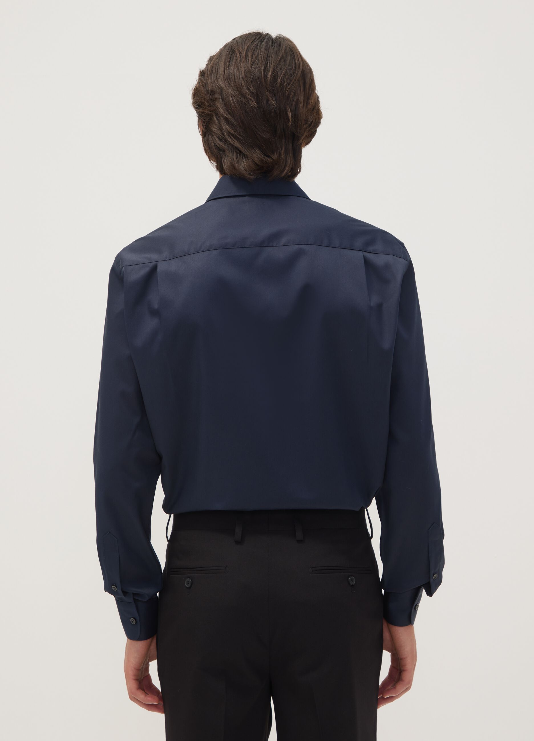 Blue pure cotton shirt with classic collar, regular fit, non-iron