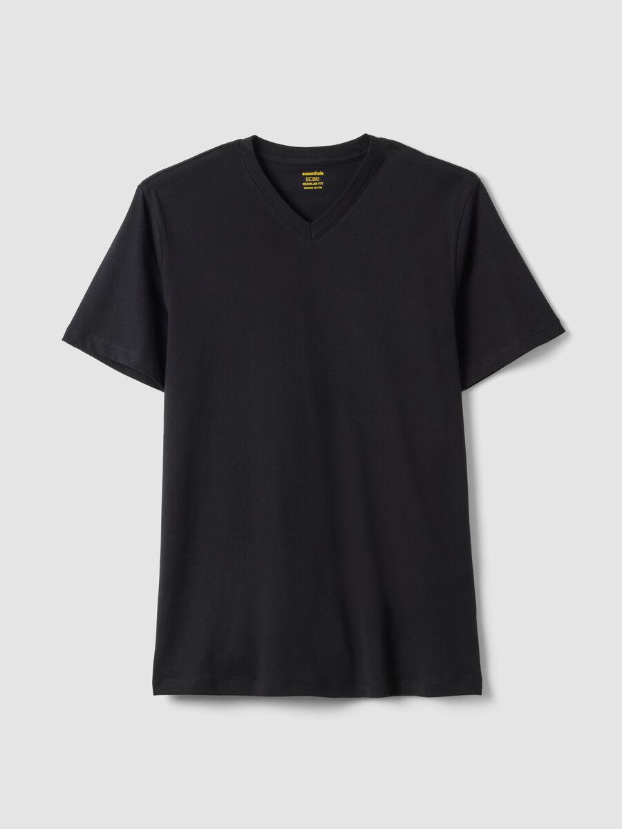 Black pure cotton regular fit V-neck t-shirt_4