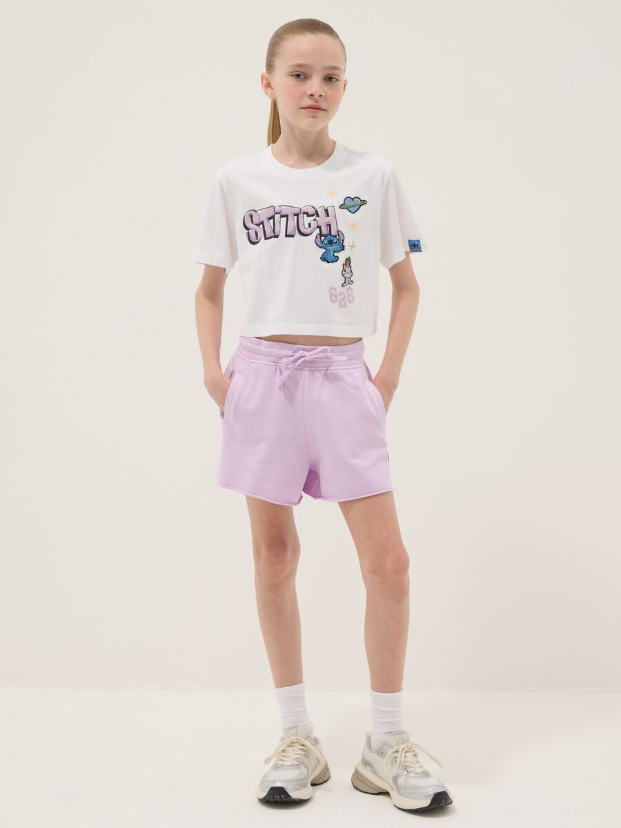 Girls&rsquo; white and purple pure cotton set with Stitch prints_0