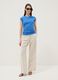 Blue pure cotton tank top with side ruching, regular fit_1