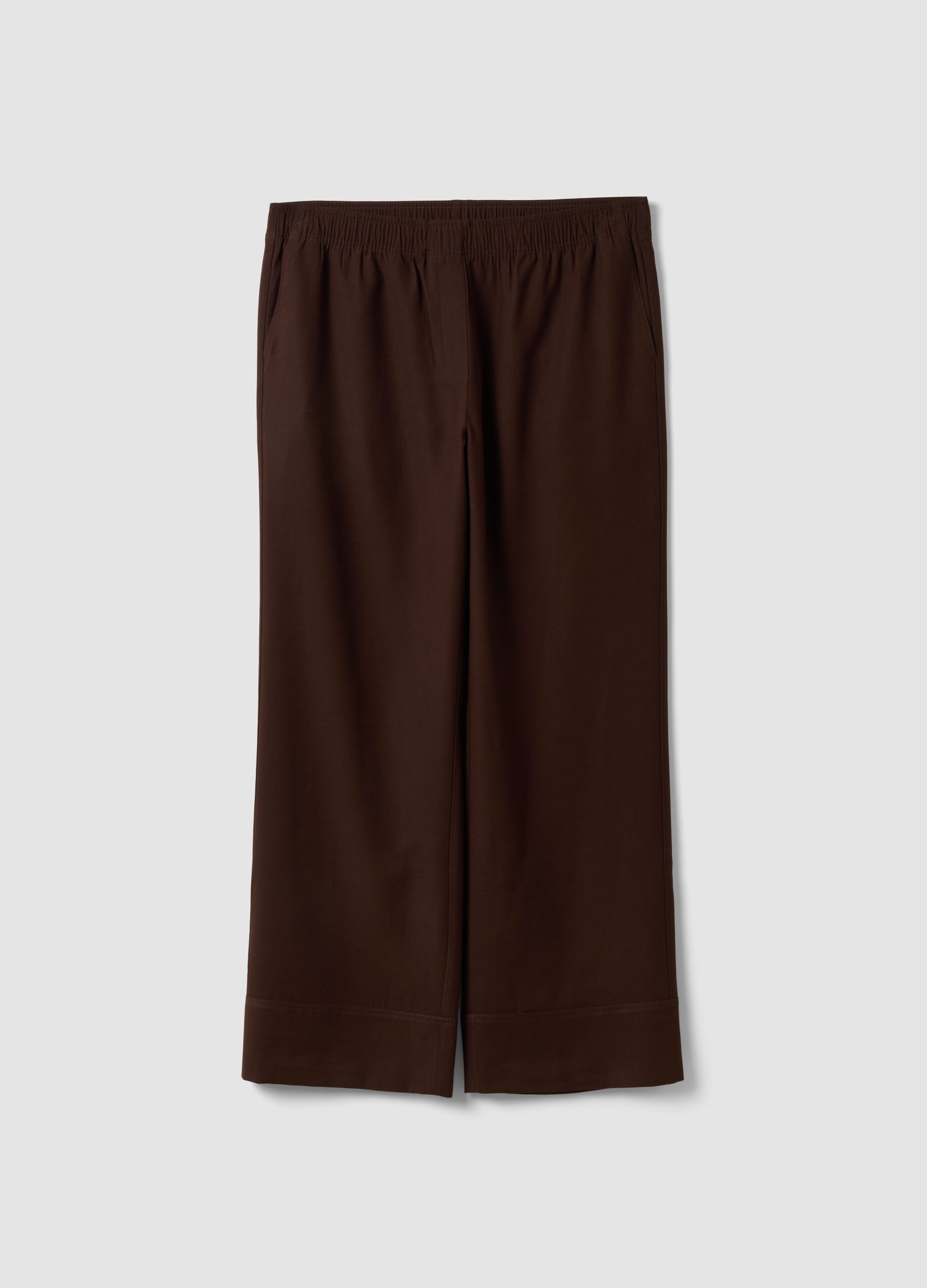 Brown wide-leg viscose-blend trousers