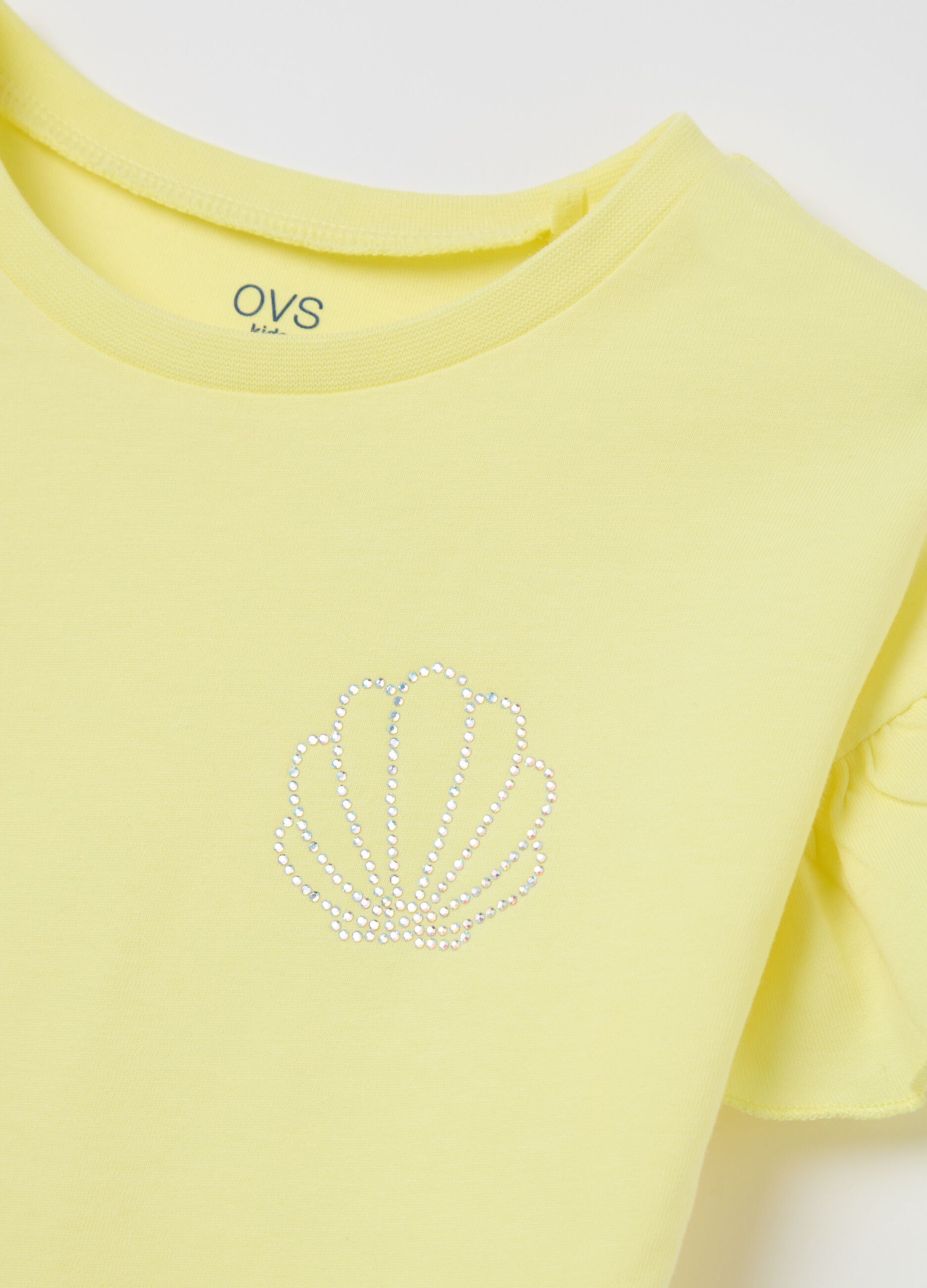 Yellow T-shirt in cotton with diamant&eacute;s
