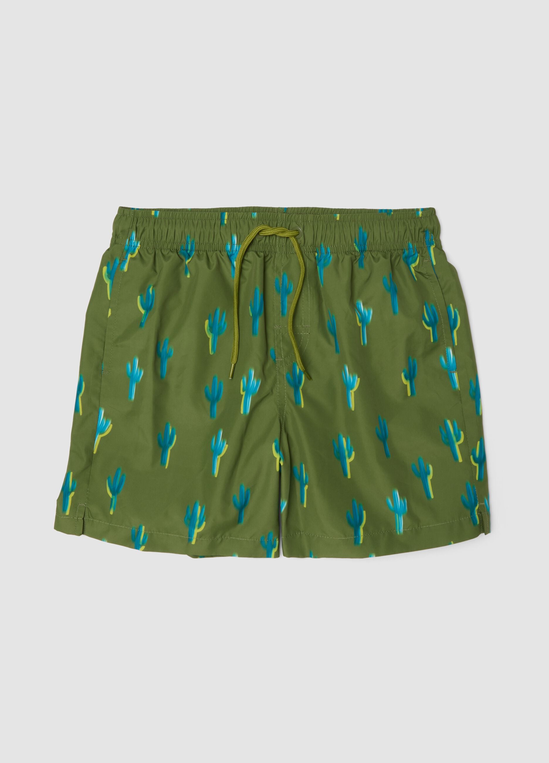 Green cactus-print boys&rsquo; swim shorts