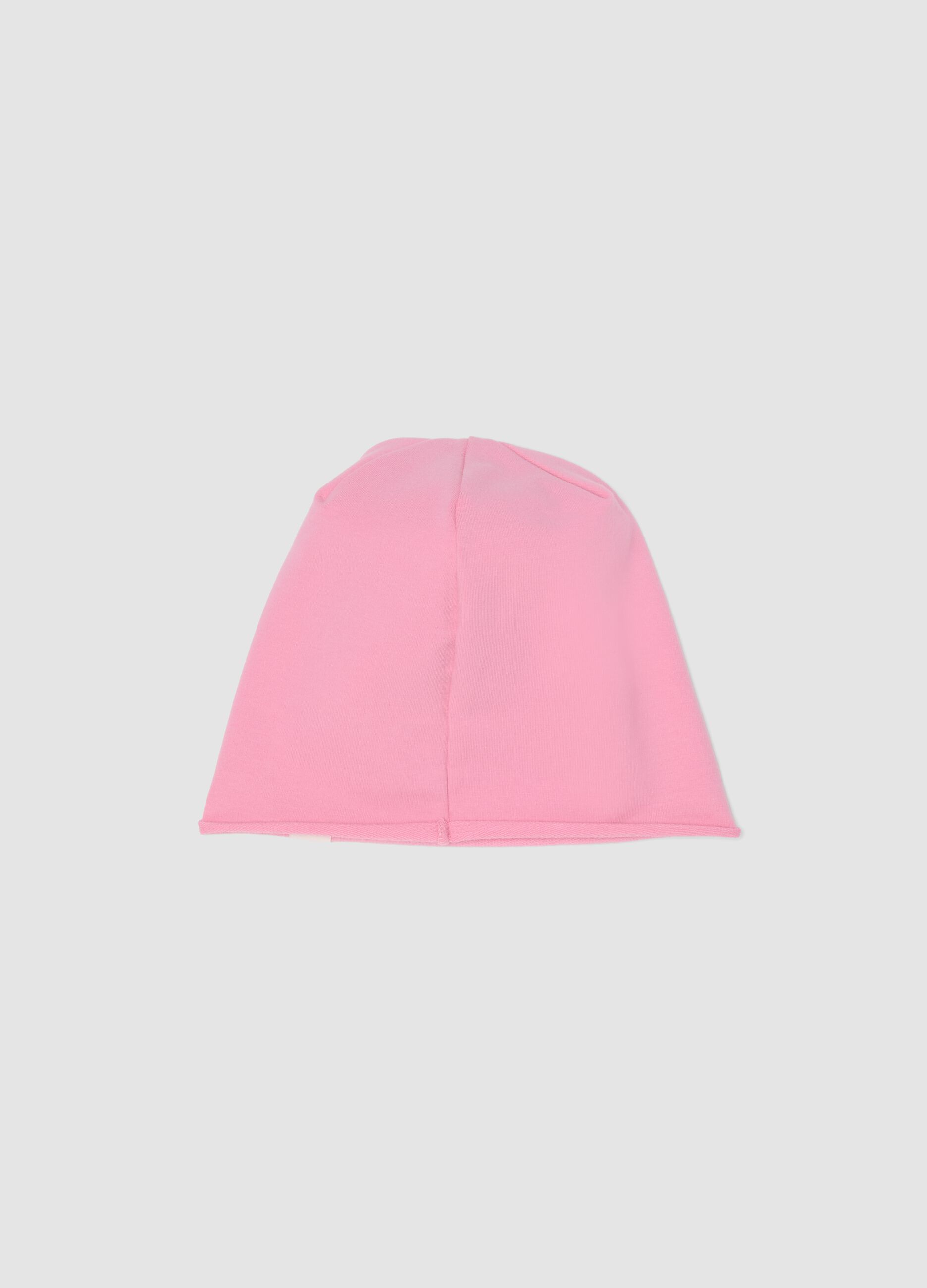 Girls&rsquo; Pink Stretch Cotton Jersey Hat with Lilo & Stitch Print