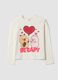 White stretch cotton capybara print T-shirt for girls_0