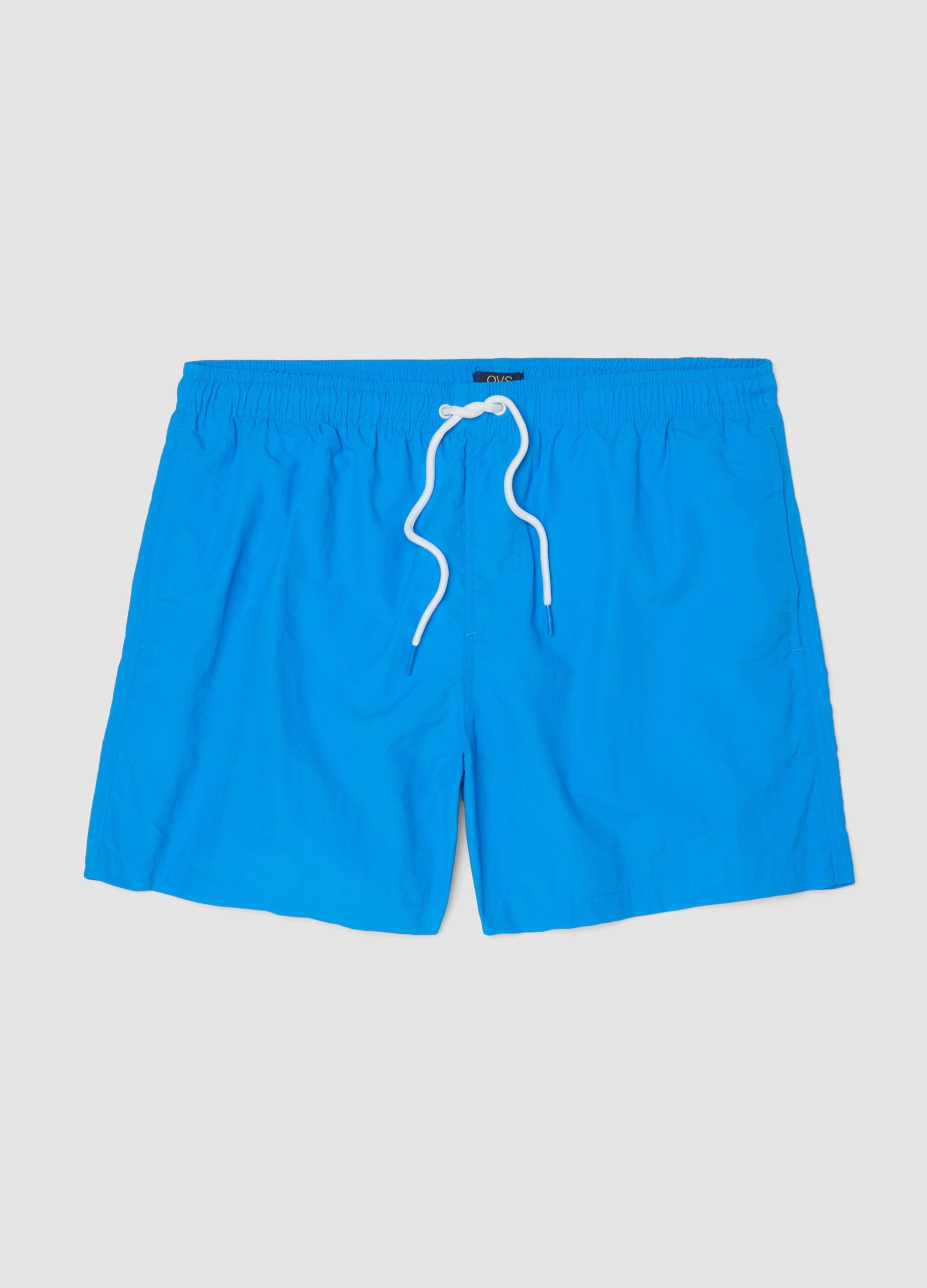 Blue swim shorts with elasticated waistband