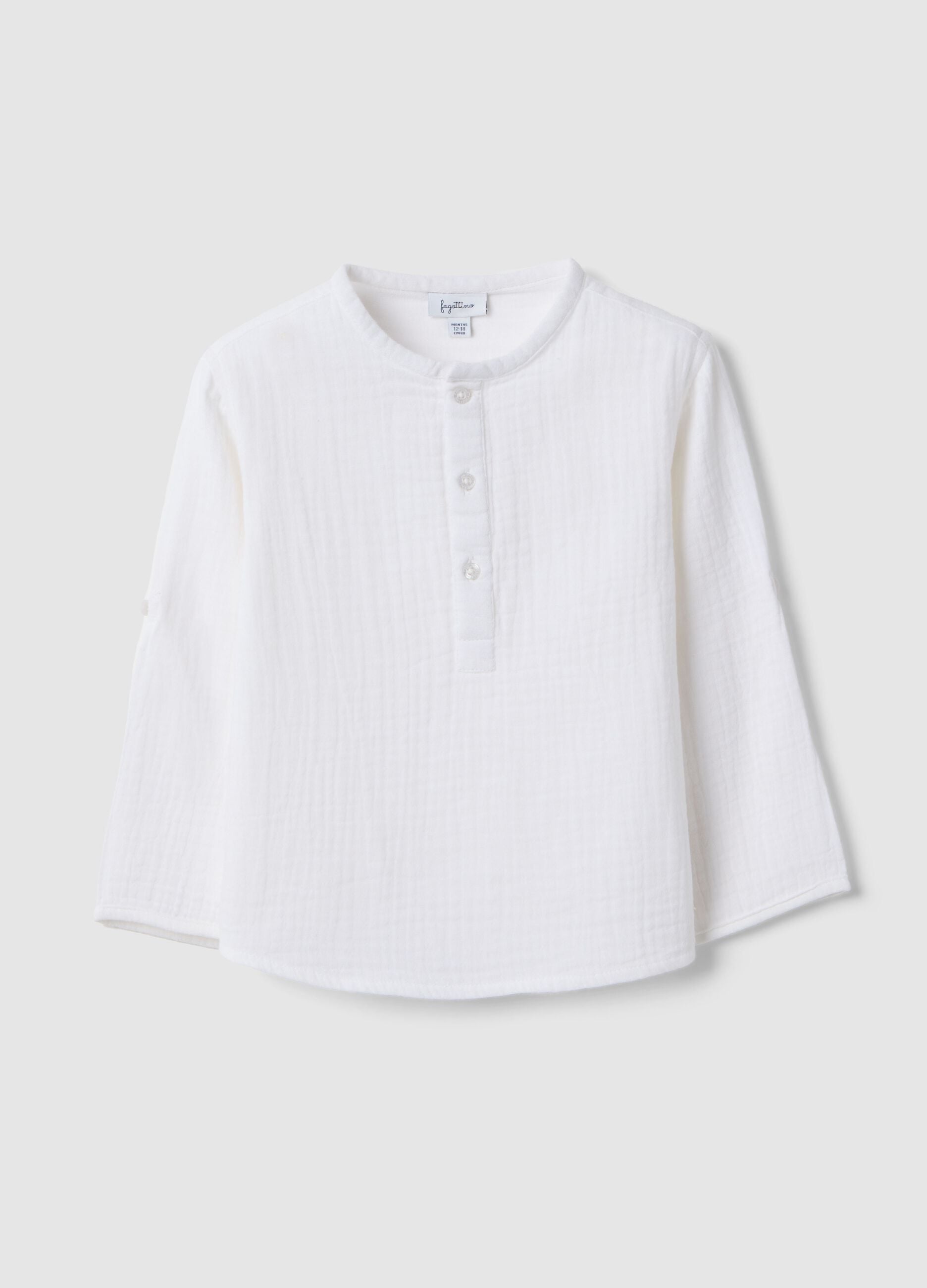 White pure cotton regular fit toddler shirt with Mandarin collar