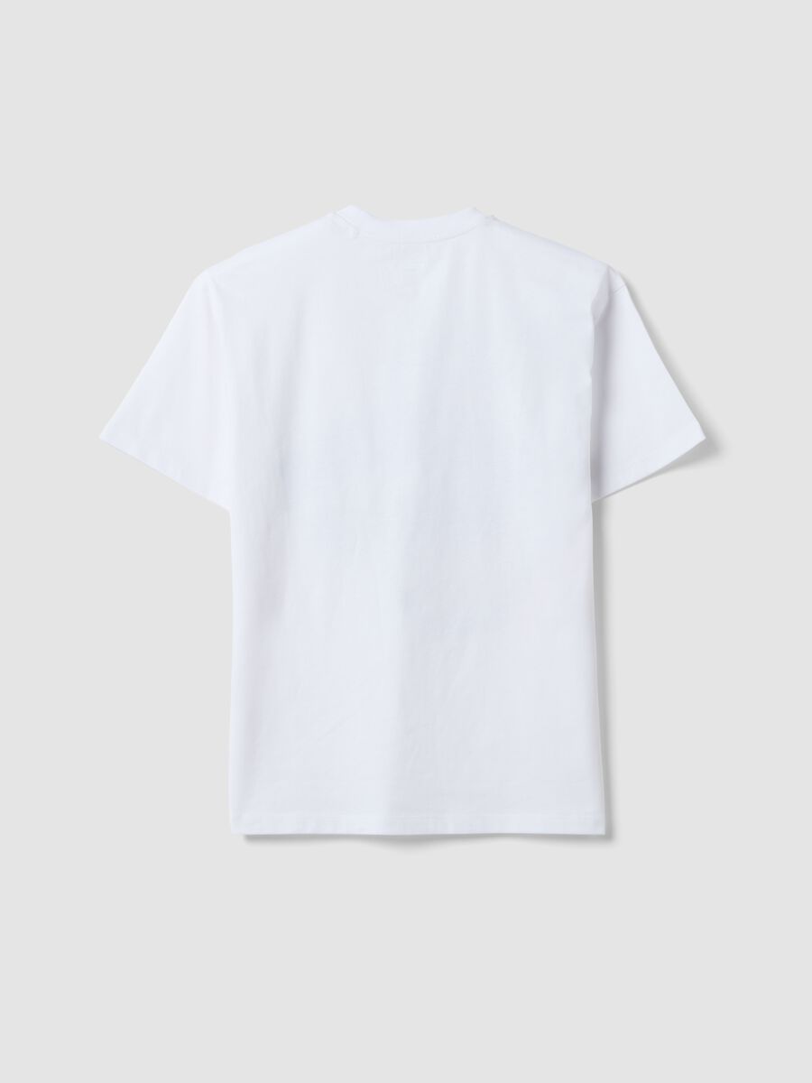 White pure cotton oversized T-shirt with basketball graphic print for boys_1