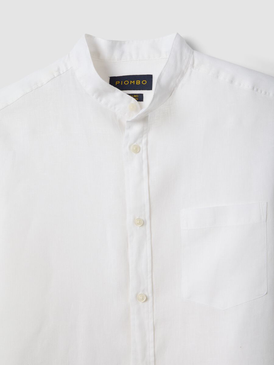 White shirt with mandarin collar in pure linen regular fit_5
