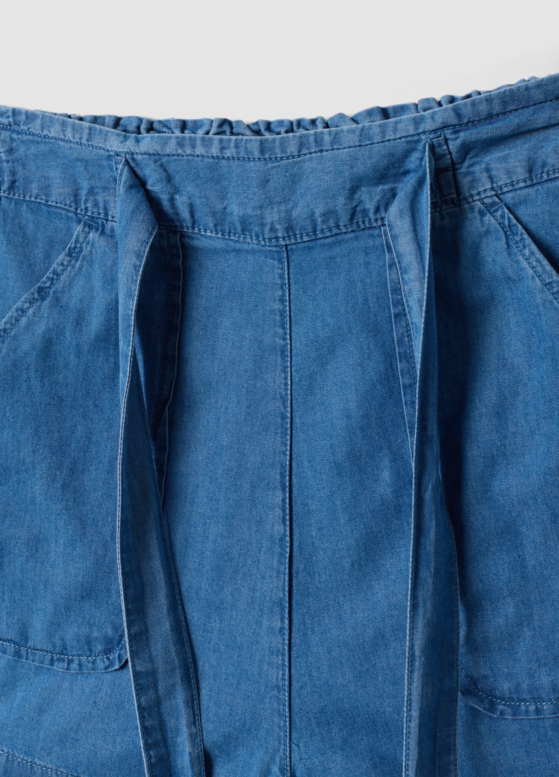 Denim shorts azzurri in puro cotone con vita elasticizzata regular fit