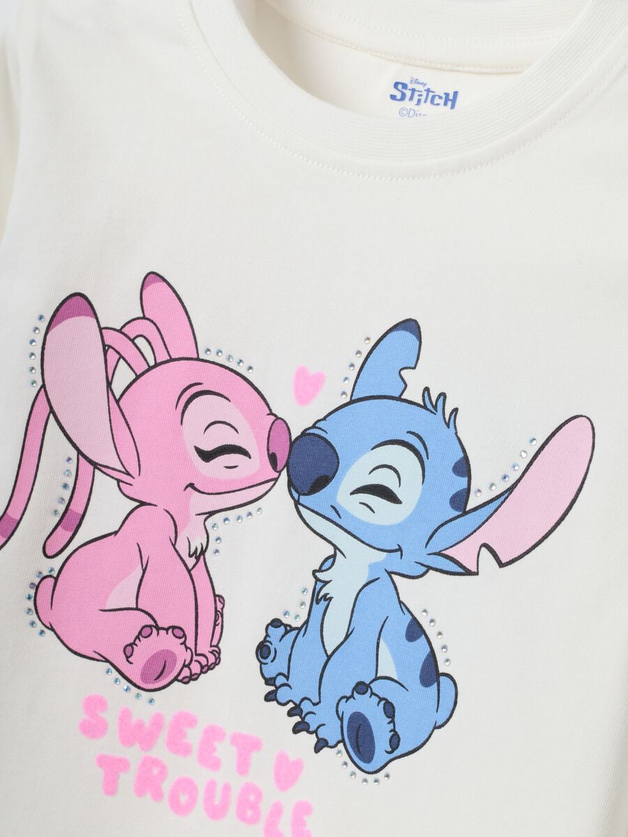 White stretch cotton T-shirt with Lilo & Stitch print for girls_2