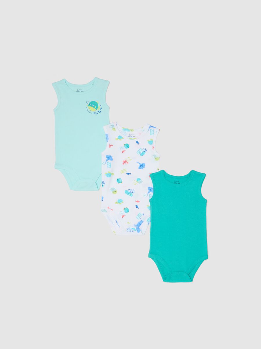 Tripack body senza maniche in puro cotone multicolor da neonato_0