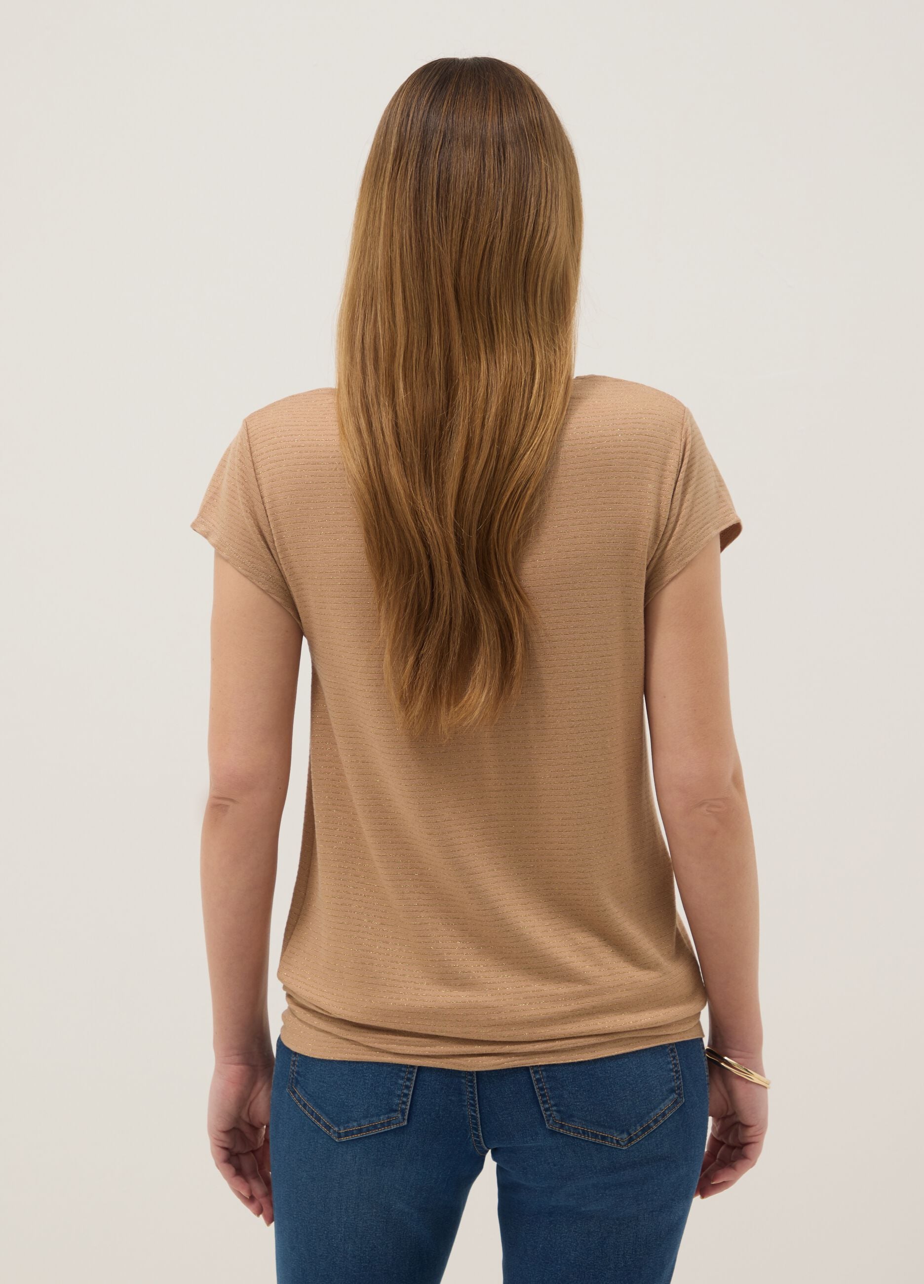 Beige stretch viscose maternity short sleeve t-shirt