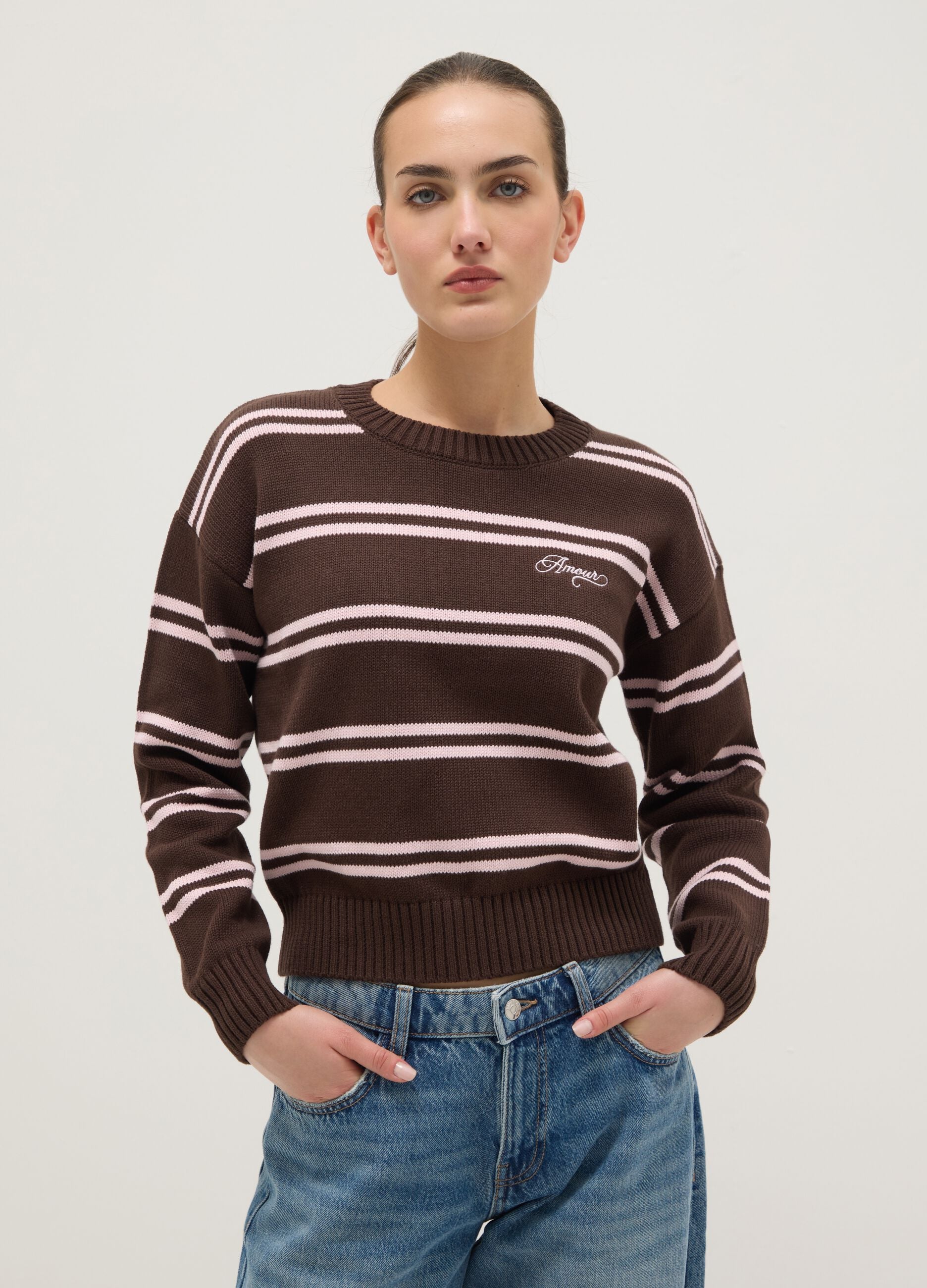 Multicolour striped cotton blend jumper, regular fit
