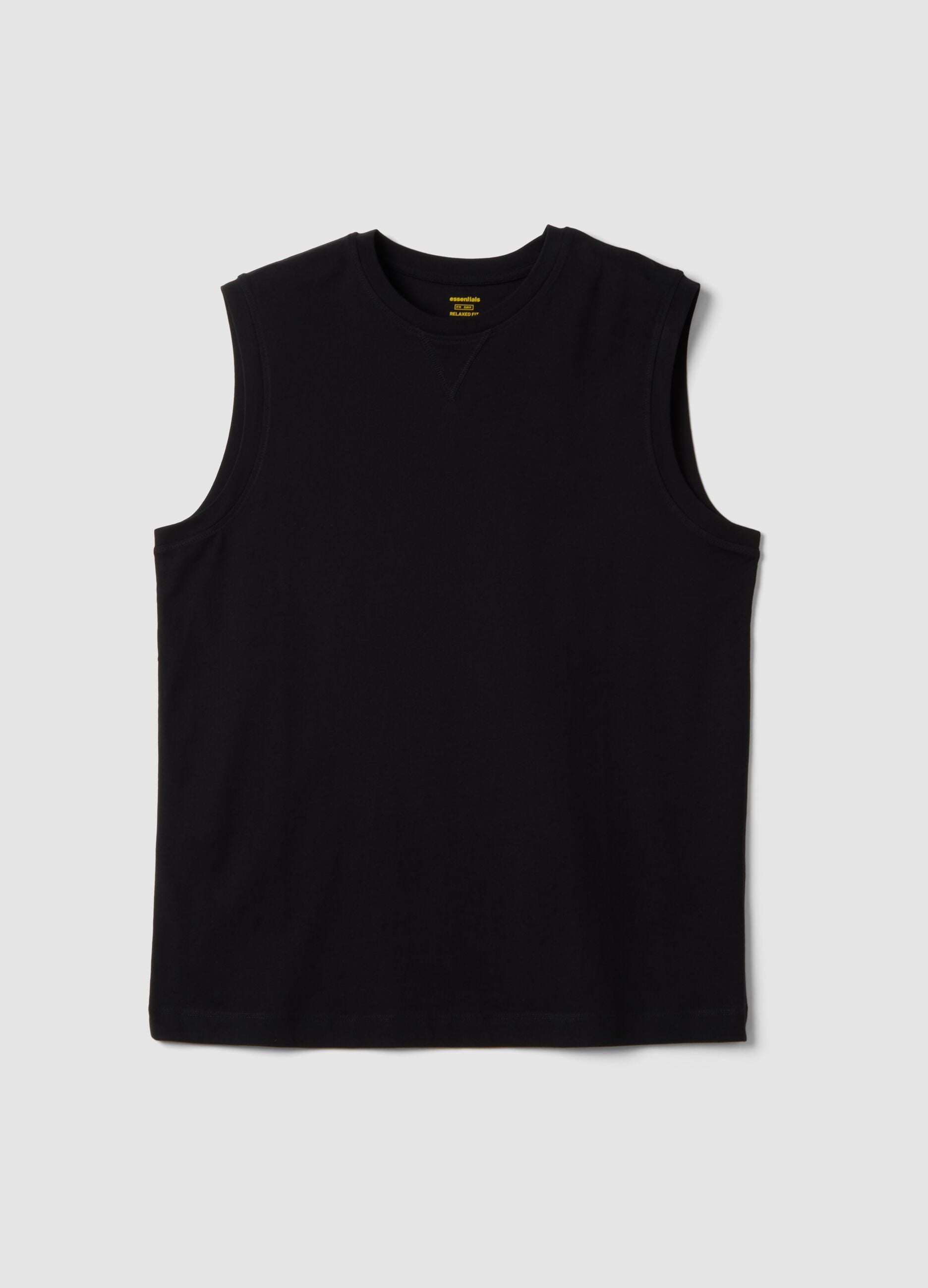 Black crew-neck vest in pure cotton, relaxed fit