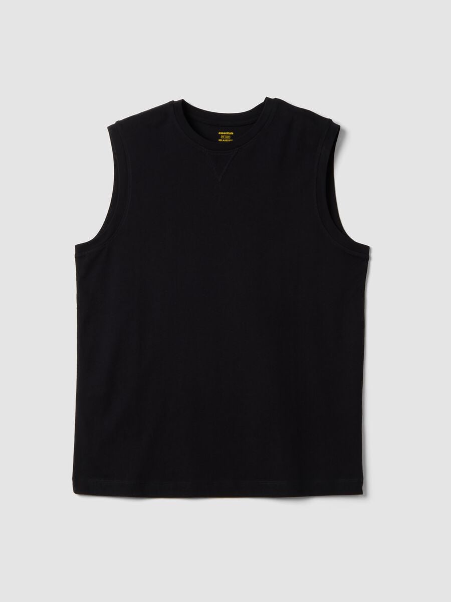 Black crew-neck vest in pure cotton, relaxed fit_4
