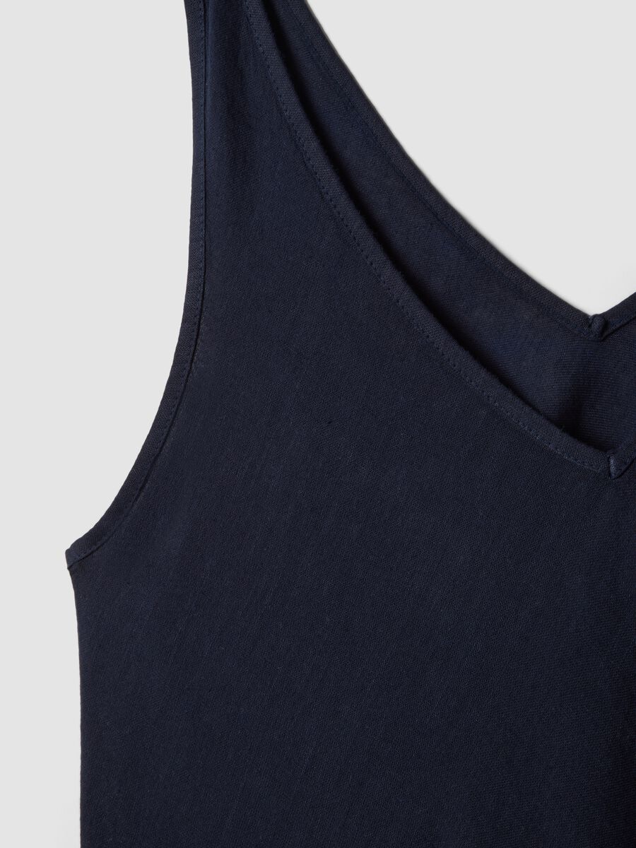 Blue linen-viscose blend midi dress with V-neck and regular fit_5