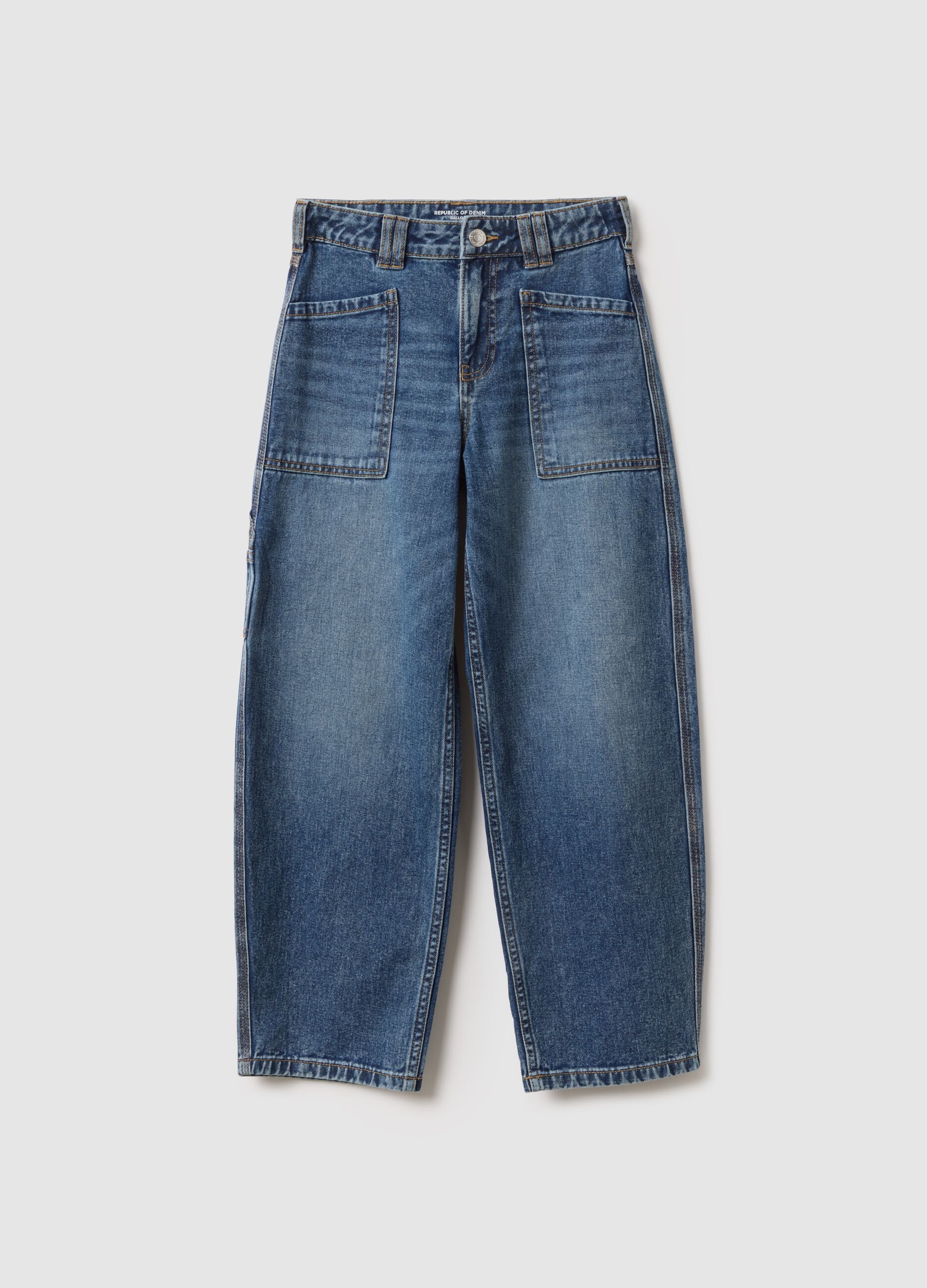Girl's blue pure cotton balloon jeans with regular fit