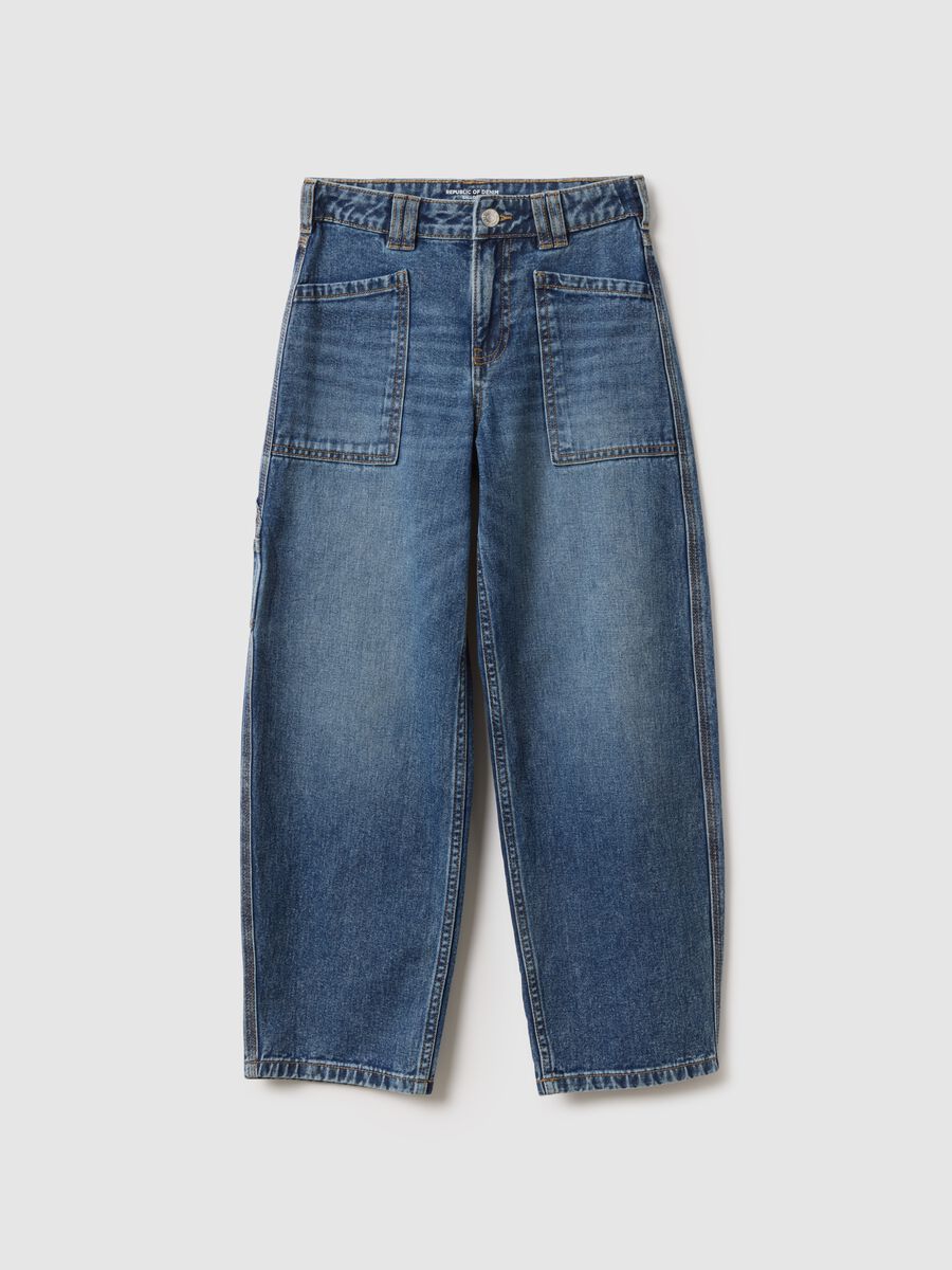 Girl's blue pure cotton balloon jeans with regular fit_3